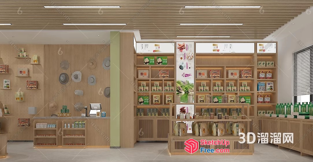 Modern Light Wood Grocery Store Interior 3D SketchUp File