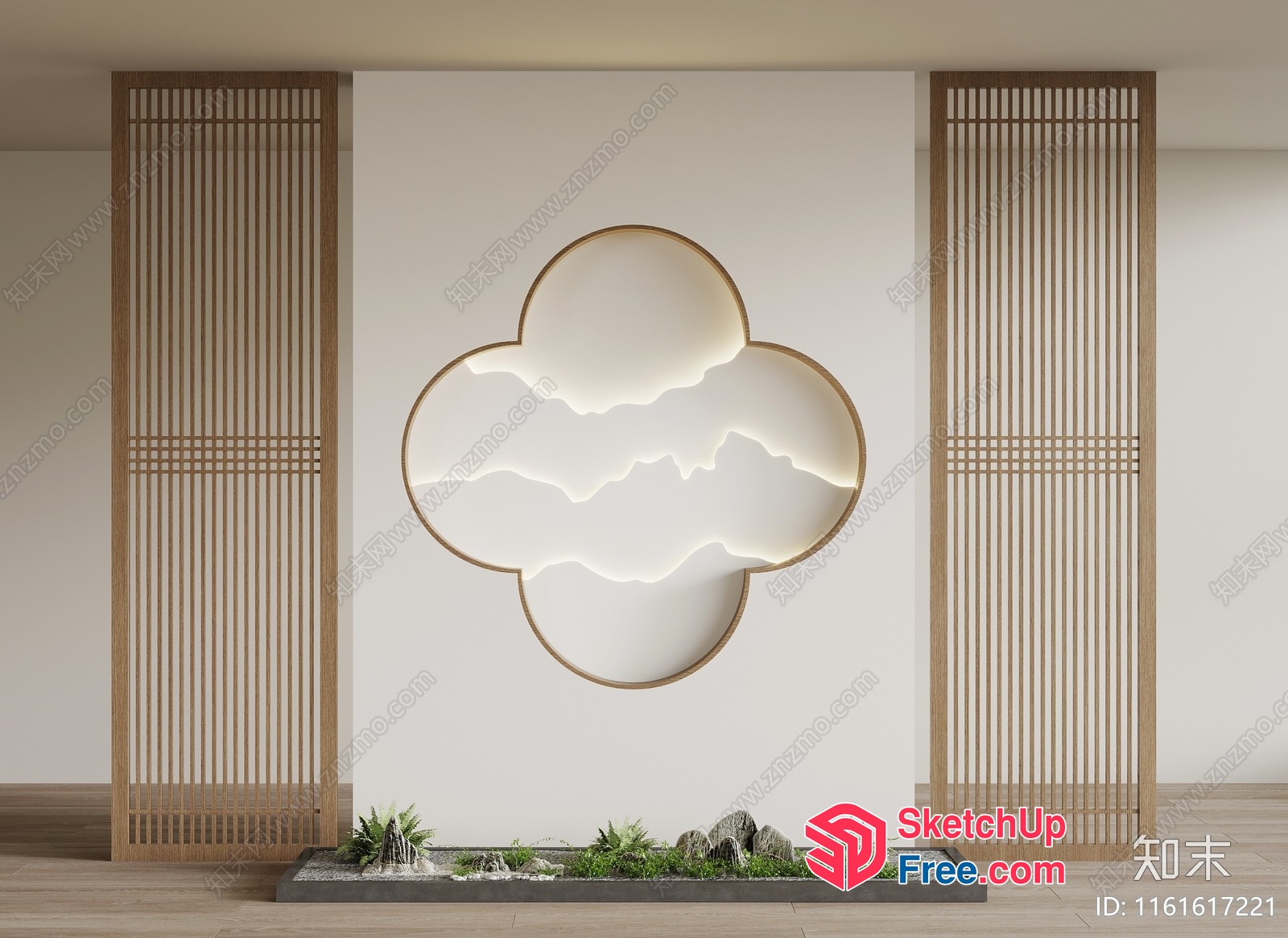 Decorative Partition Screen With Carved Mountain Design 3D SketchUp File