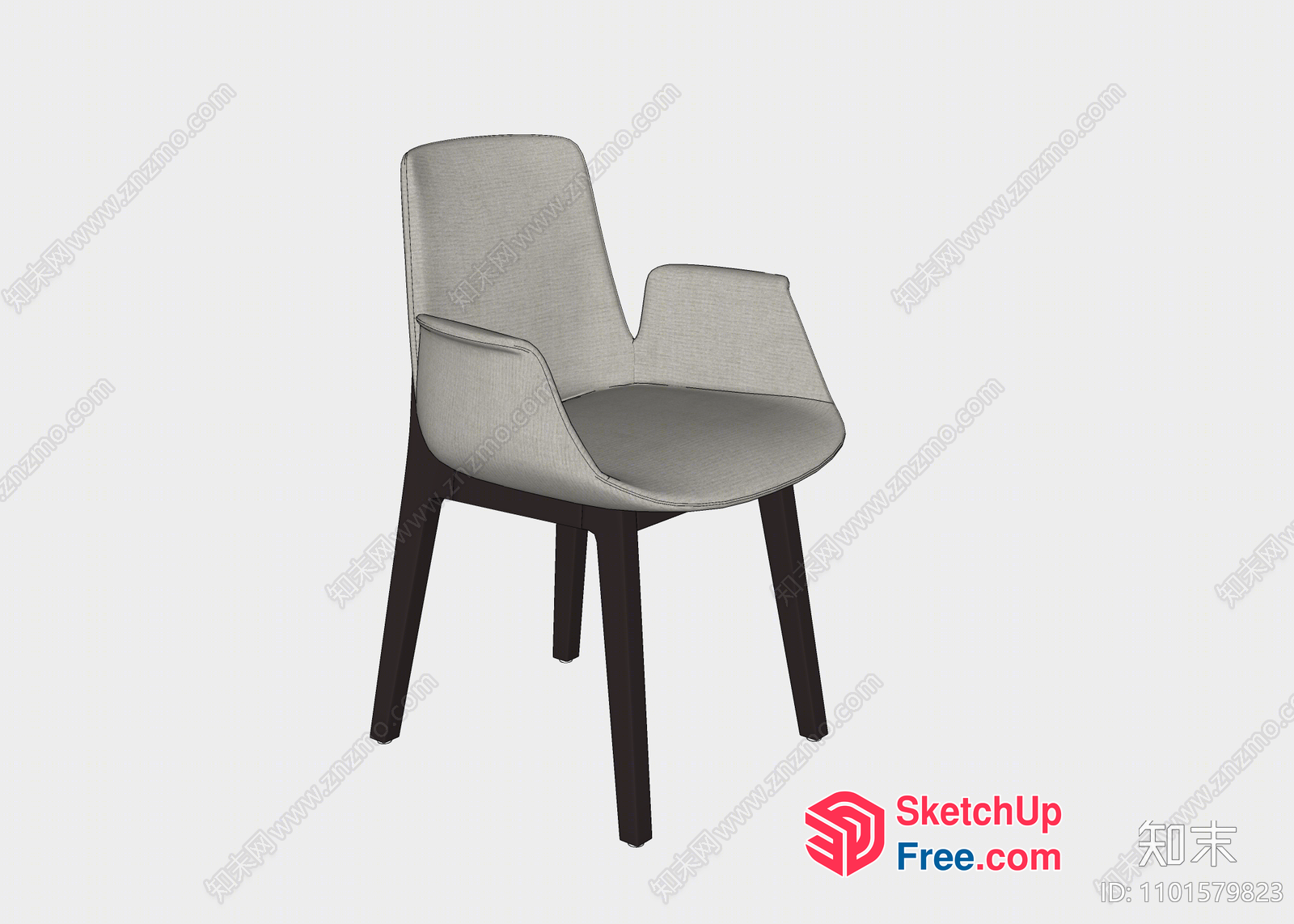 Modern Armchair With Light Grey Upholstery And Dark Wood Legs 3D SketchUp File