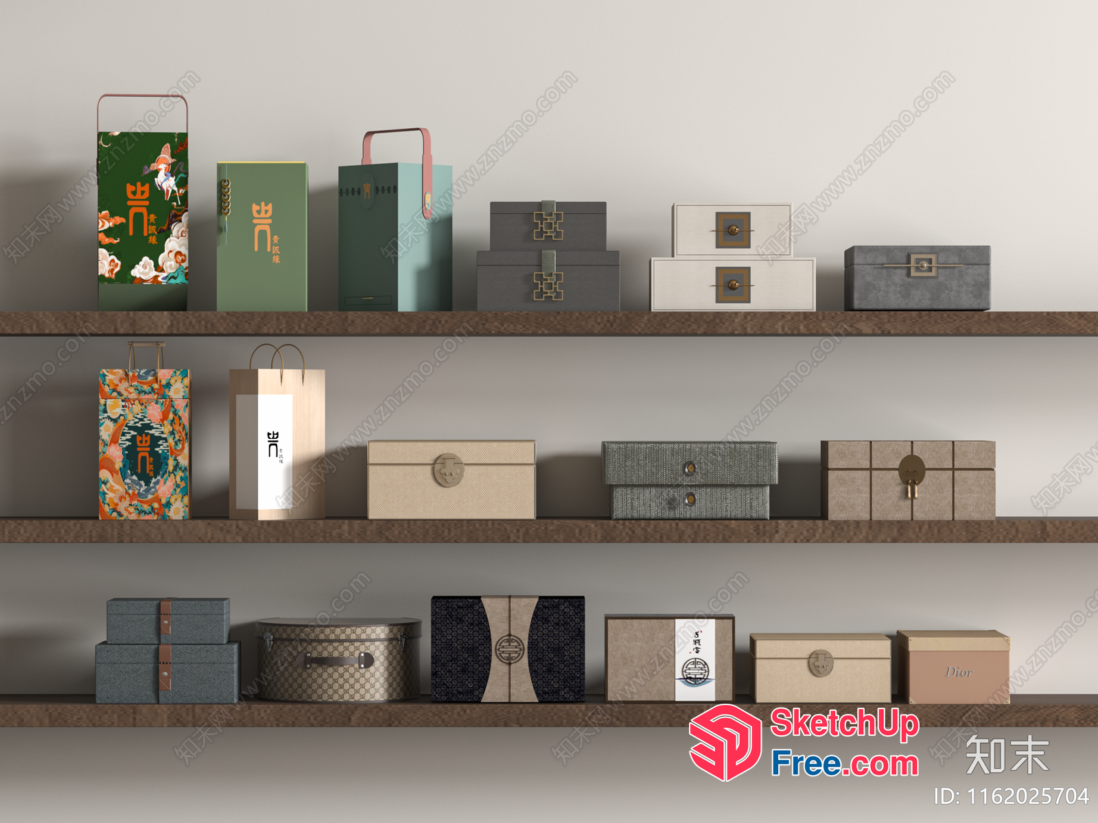 Decorative Shelf With Various Boxes And Bags 3D SketchUp File