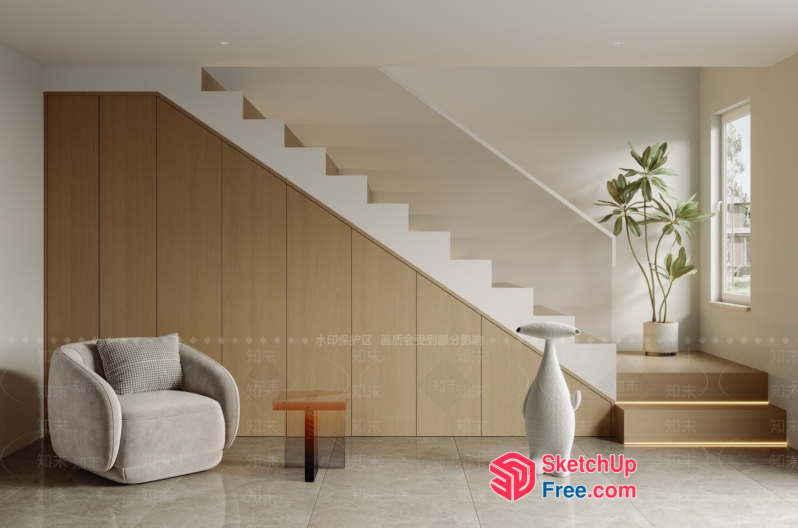 Minimalist Modern Living Room With Staircase 3D SketchUp File