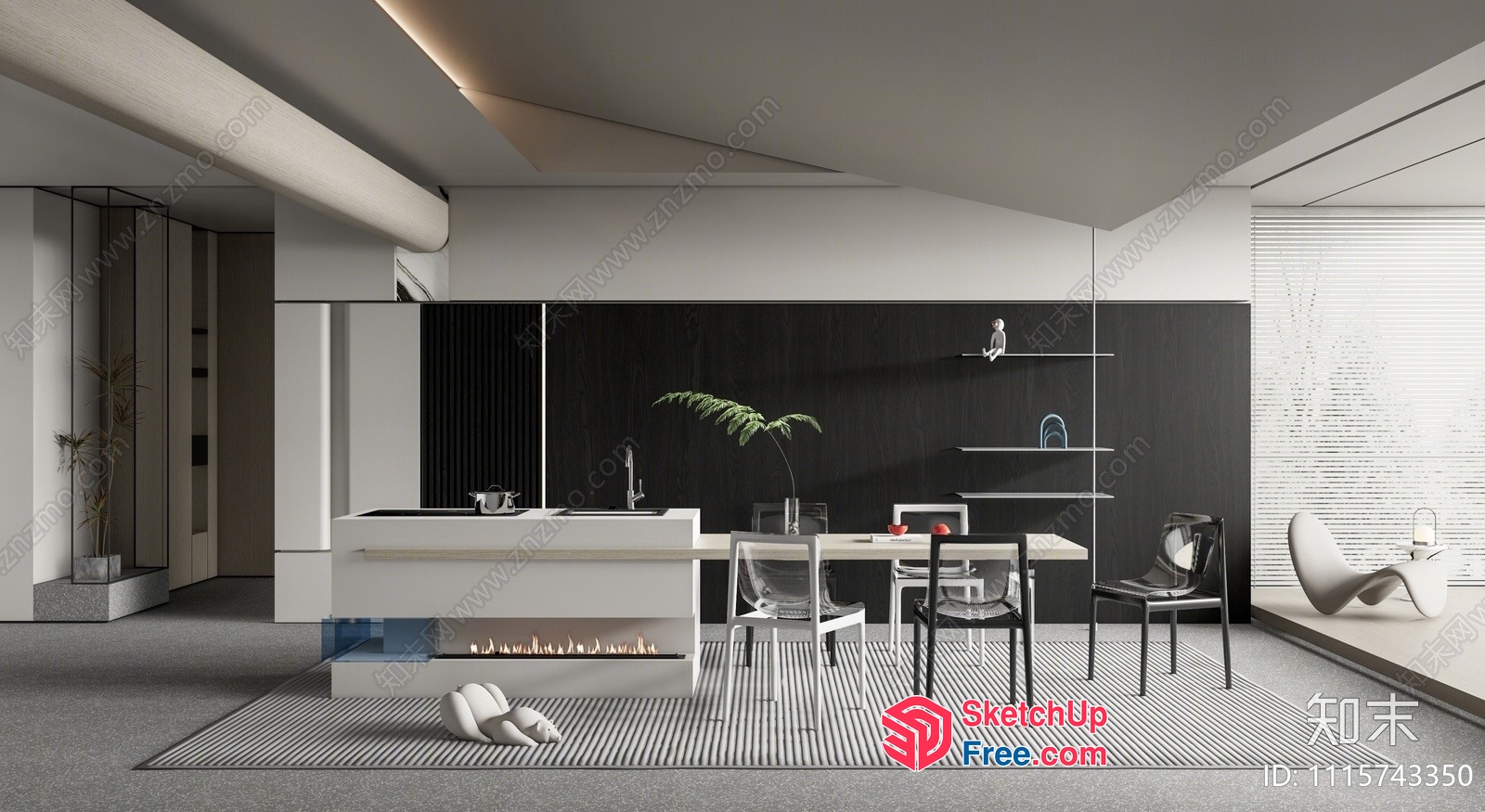 Modern Minimalist Living Room Interior 3D SketchUp File
