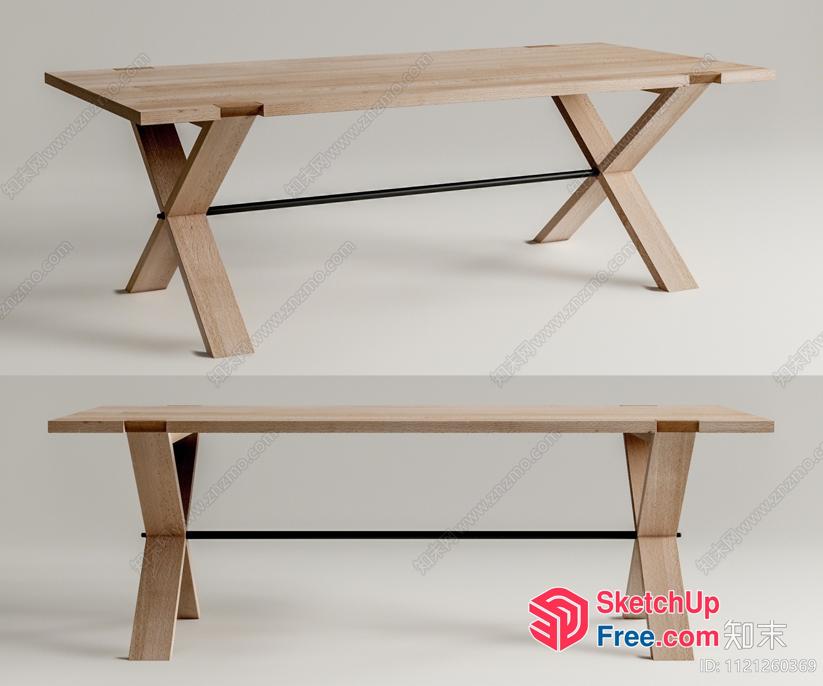 Simple Yet Elegant Wood Table With Metal Accents 3D SketchUp File