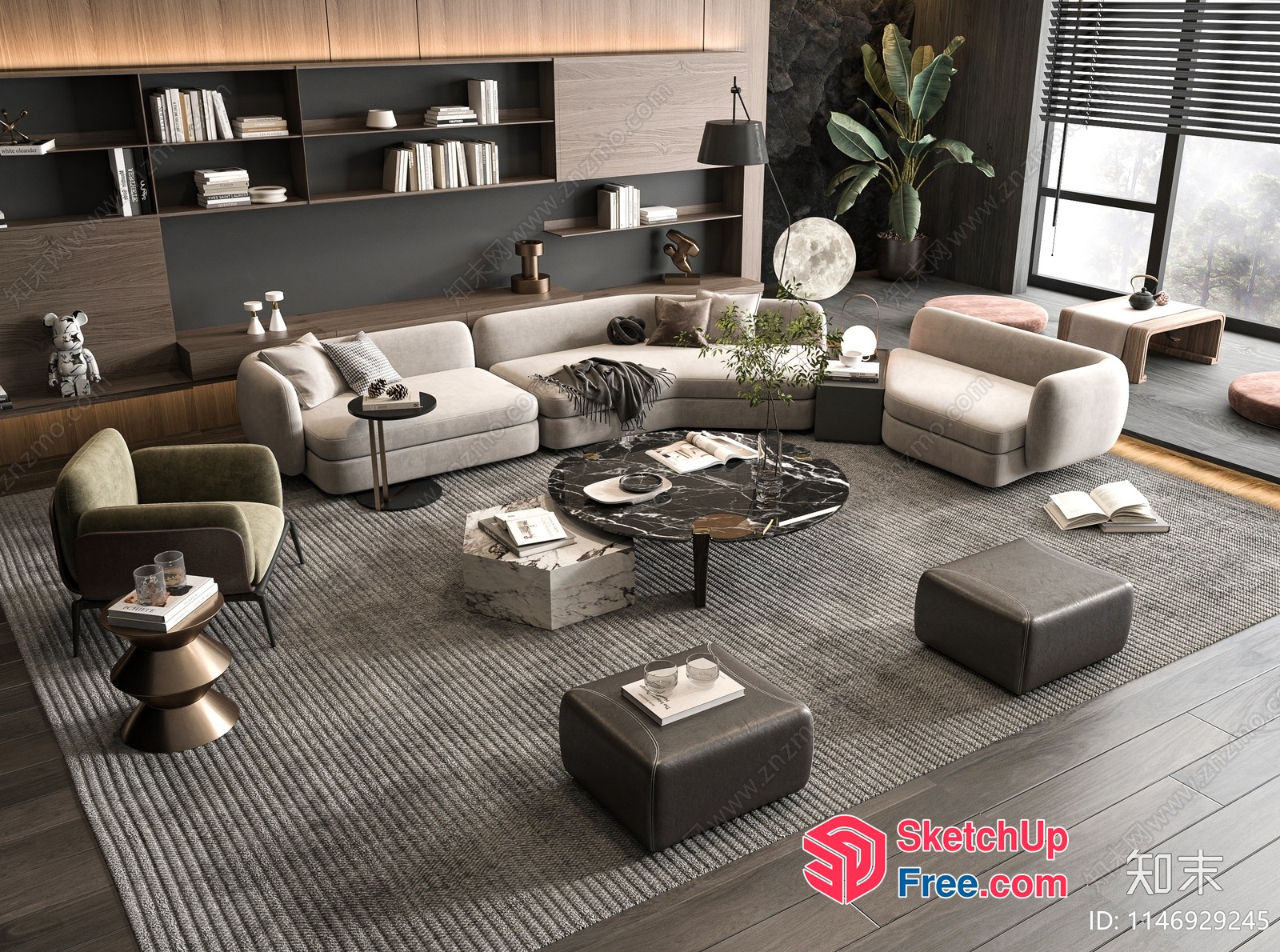 Modern Living Room With Minimalist Furniture And Natural Elements 3D SketchUp File