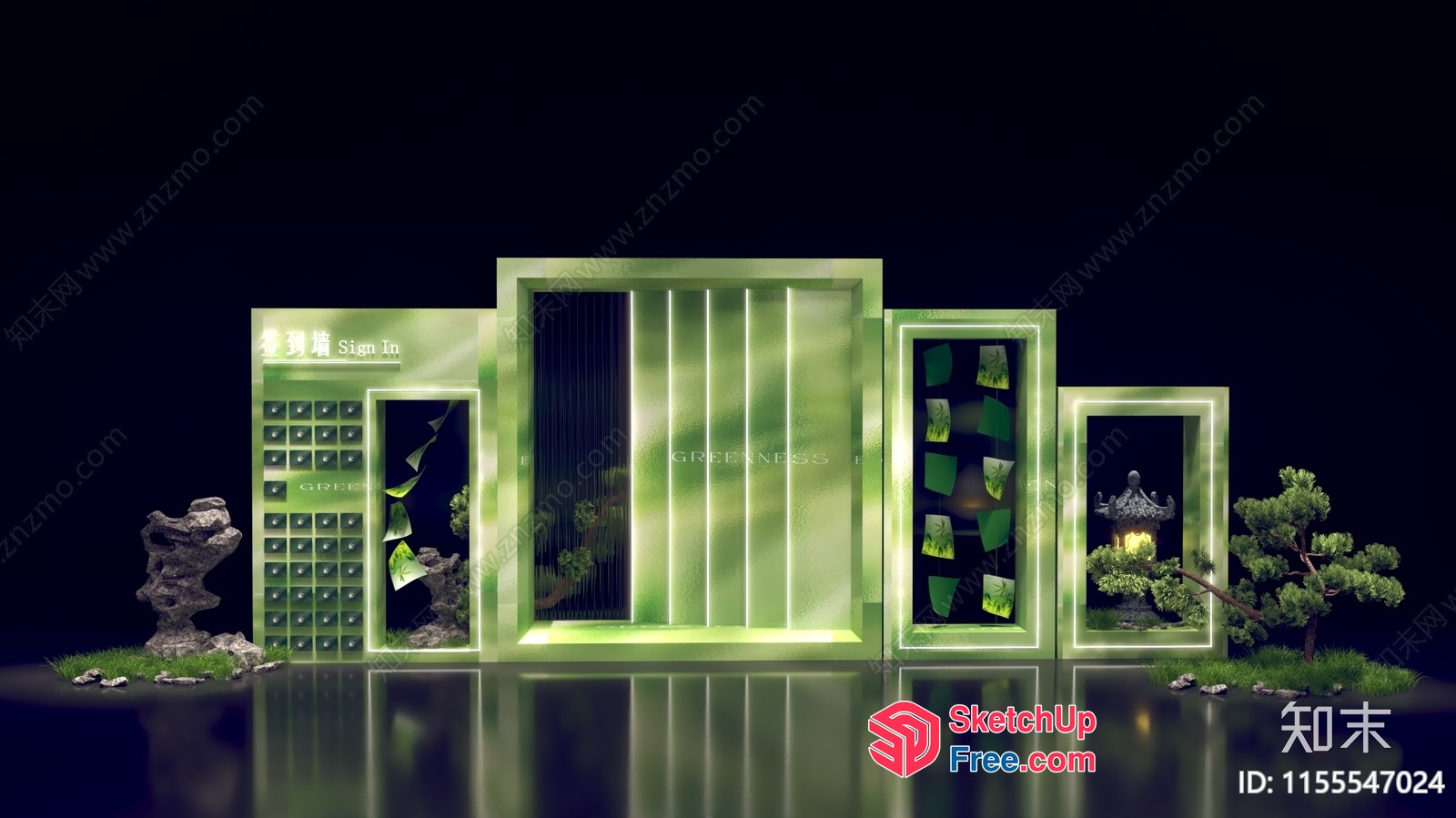 Green Glass Door And Windows 3D SketchUp File