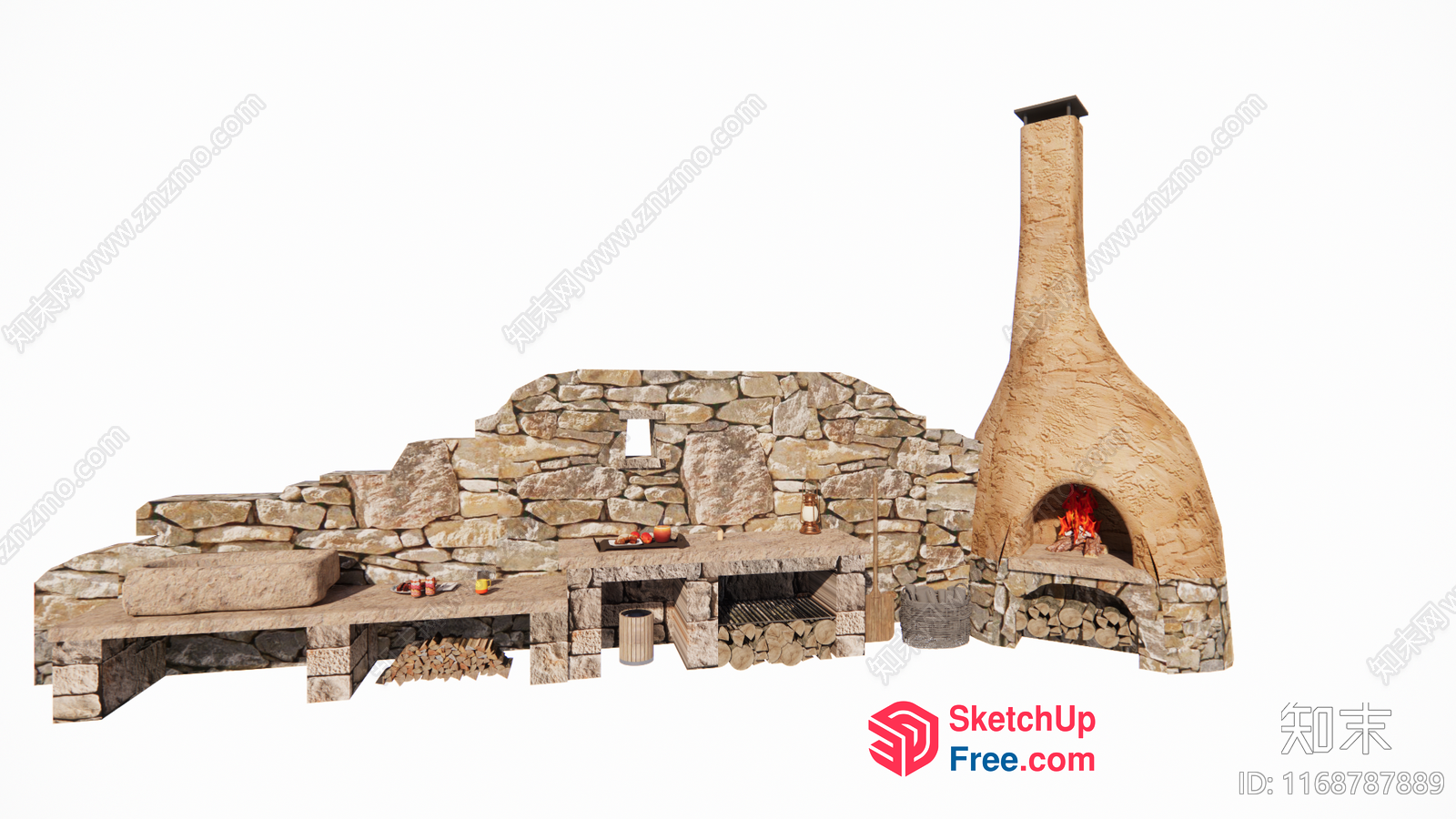 Outdoor Fireplace And Cooking Station 3D SketchUp File