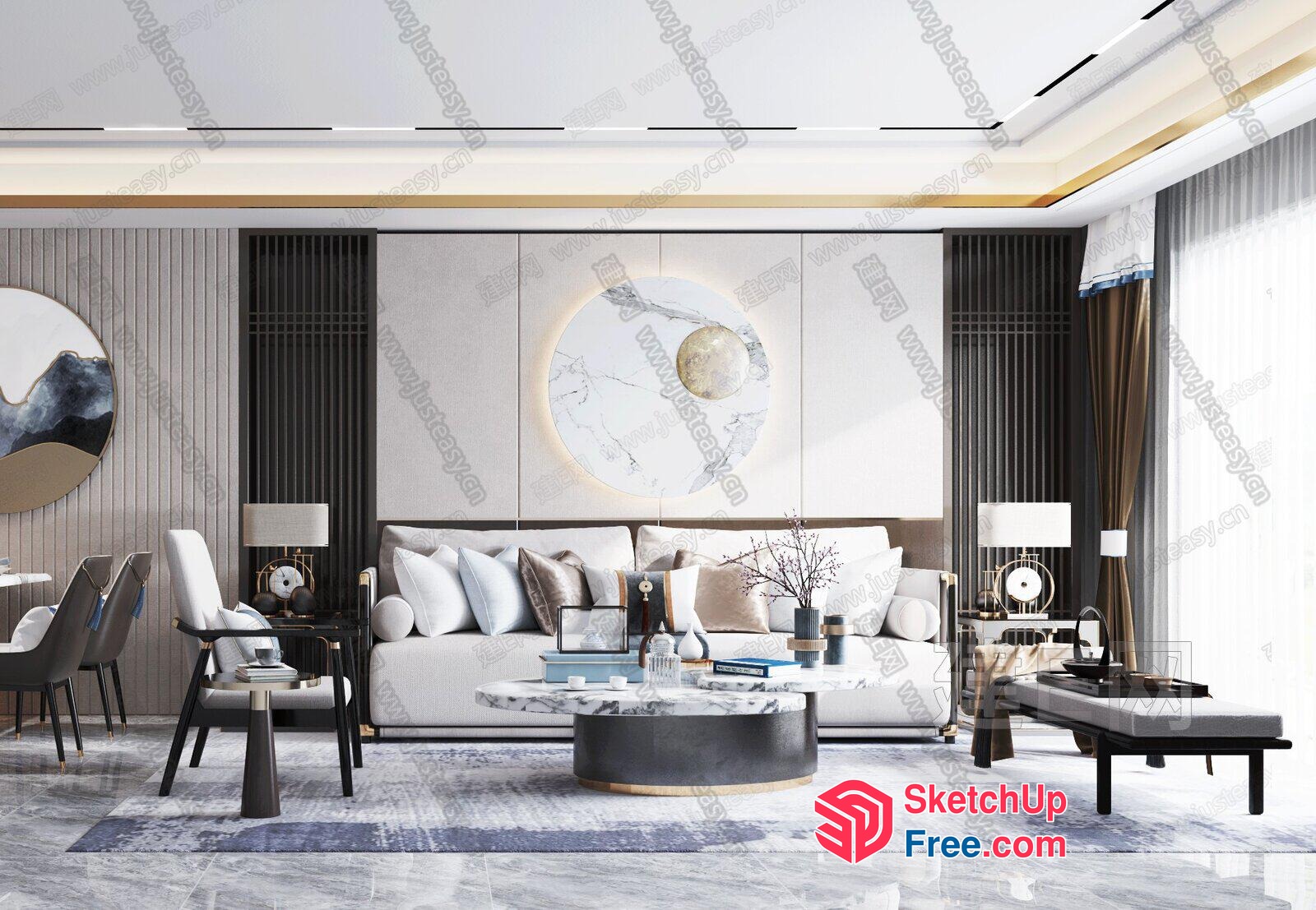 Elegant Modern Living Room With Neutral Color Palette 3D SketchUp File