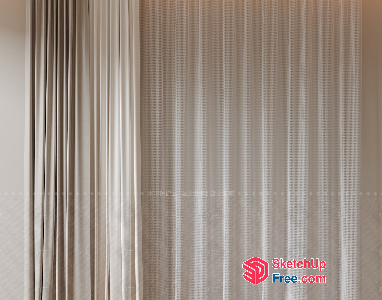 Light Gray Curtain Fabric With Grid Pattern 3D SketchUp File