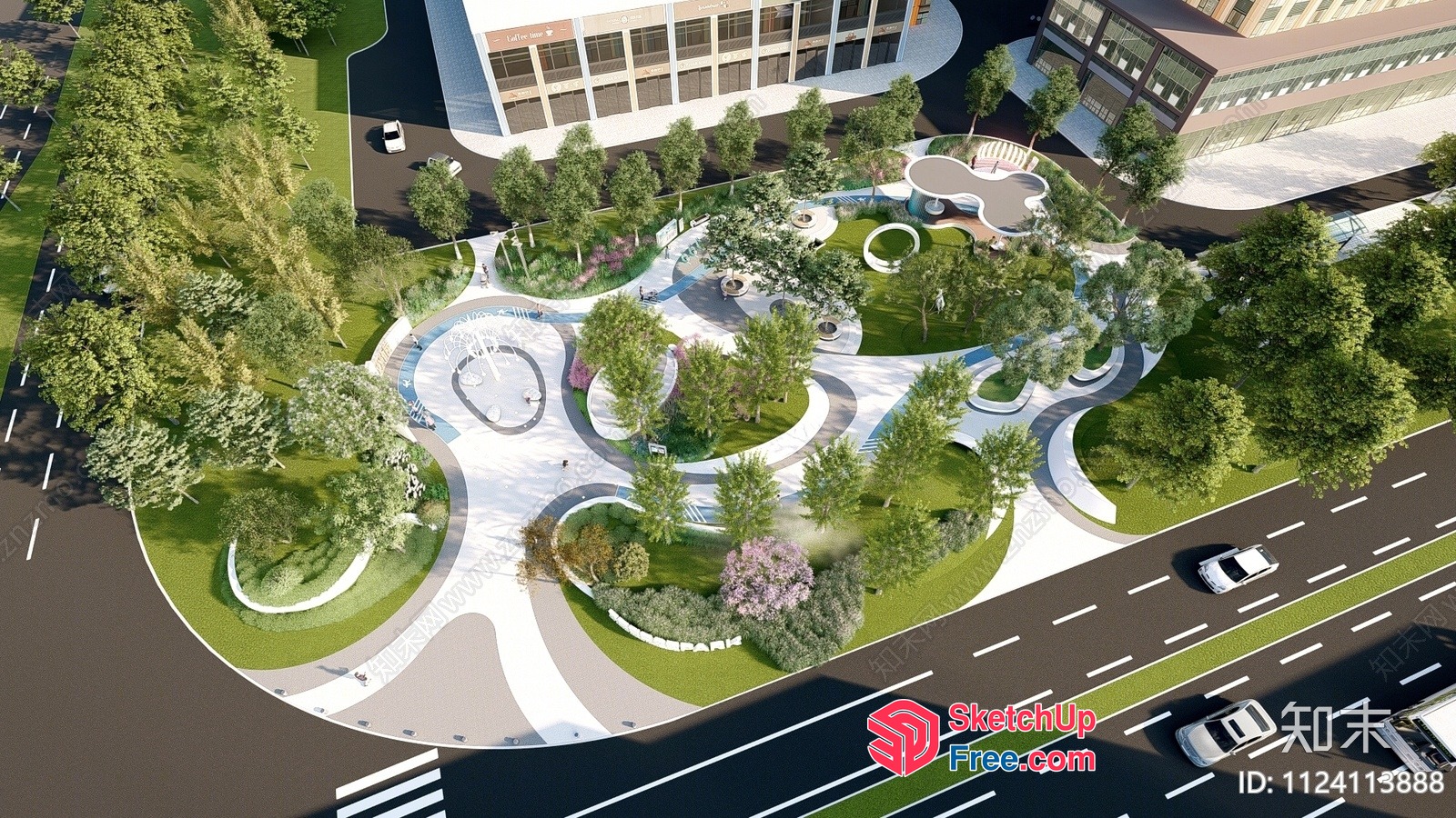Modern Urban Park With Unique Design And Greenery 3D SketchUp File