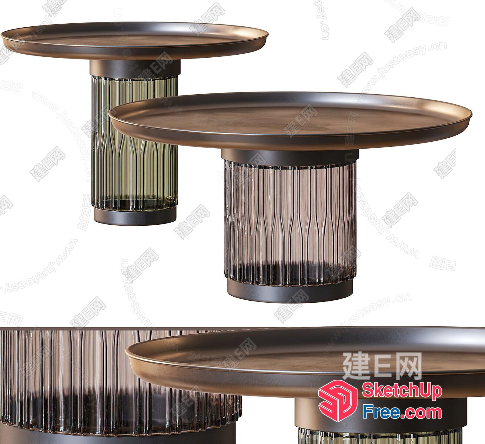 Glass And Metal Tables With Round Tops 3D SketchUp File