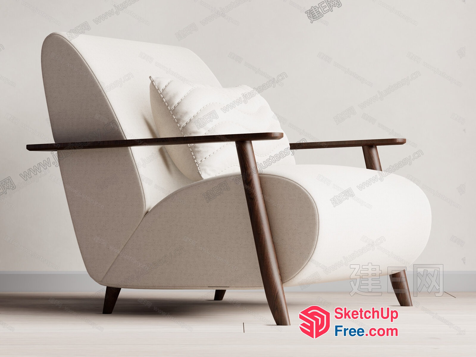 Modern White Sofa With Wooden Legs 3D SketchUp File