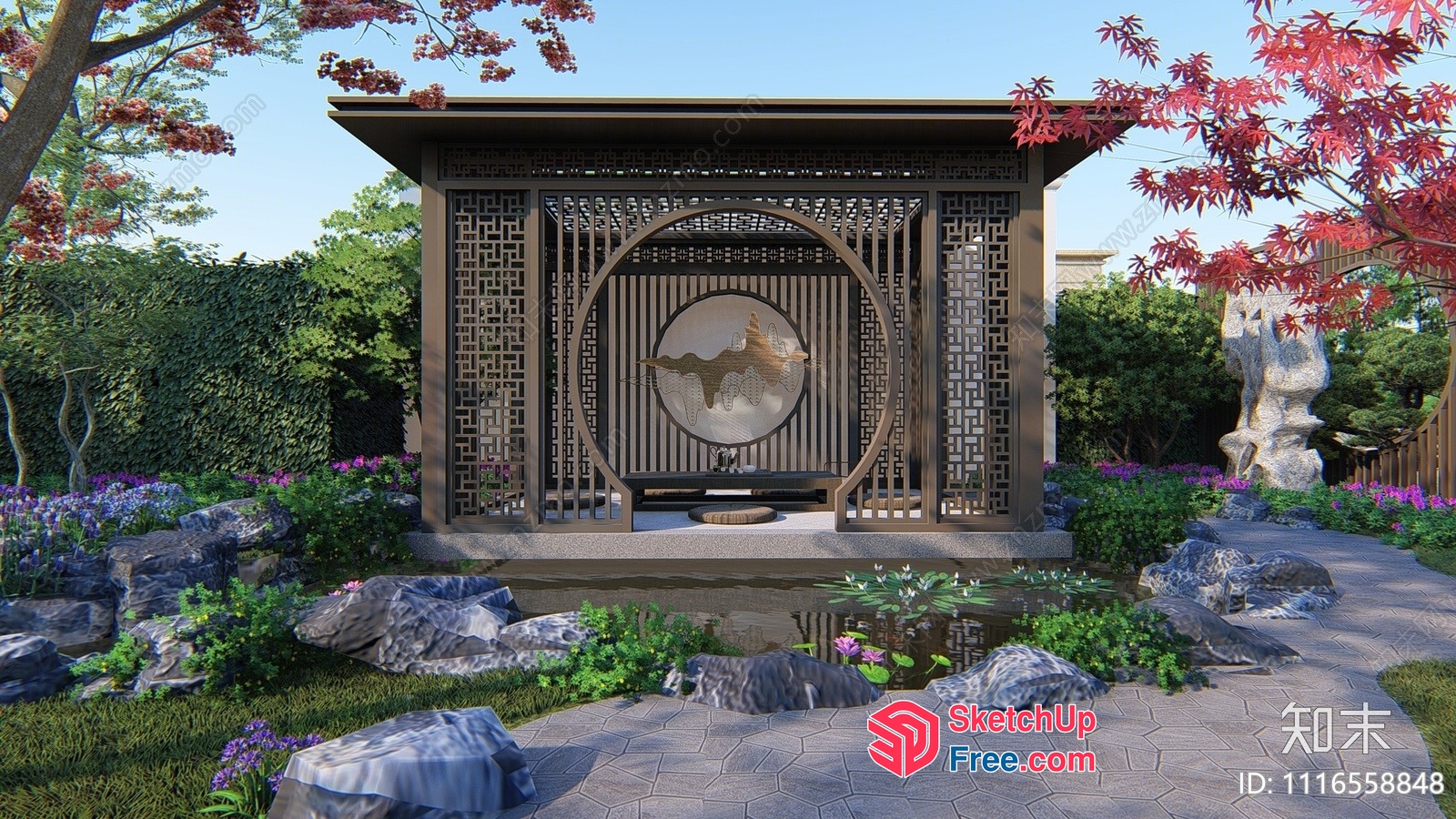 Japanese Style Pavilion With Elegant Carved Design 3D SketchUp File