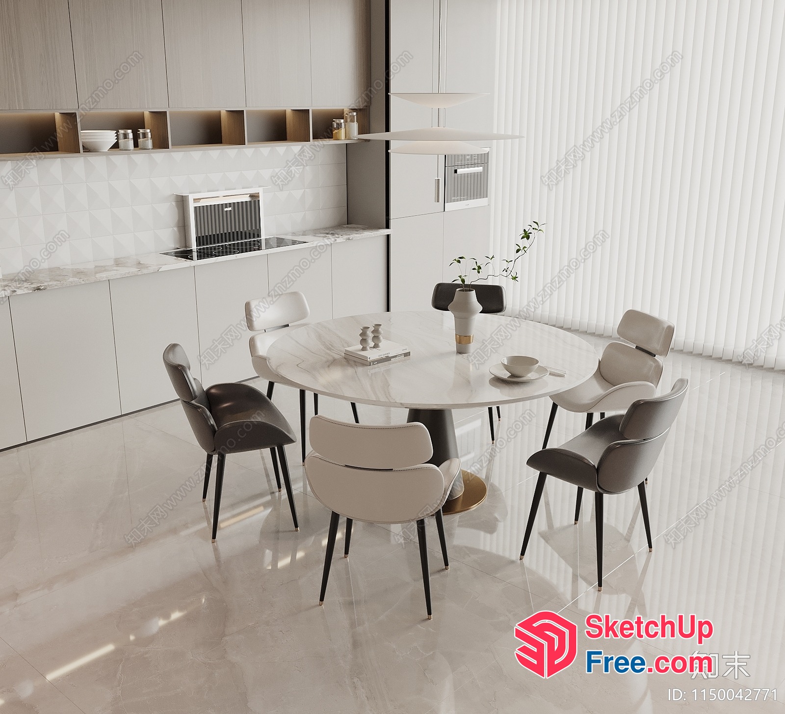 Modern Minimalist Kitchen Dining Area 3D SketchUp File