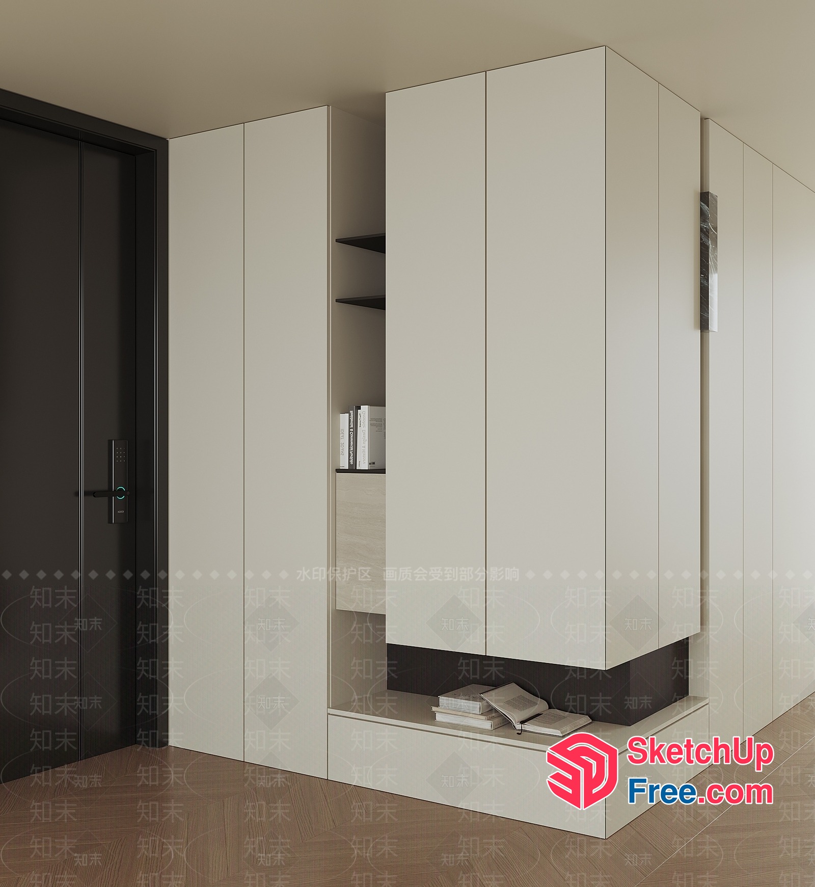 Modern Minimalist White Bookshelf With Elevator 3D SketchUp File