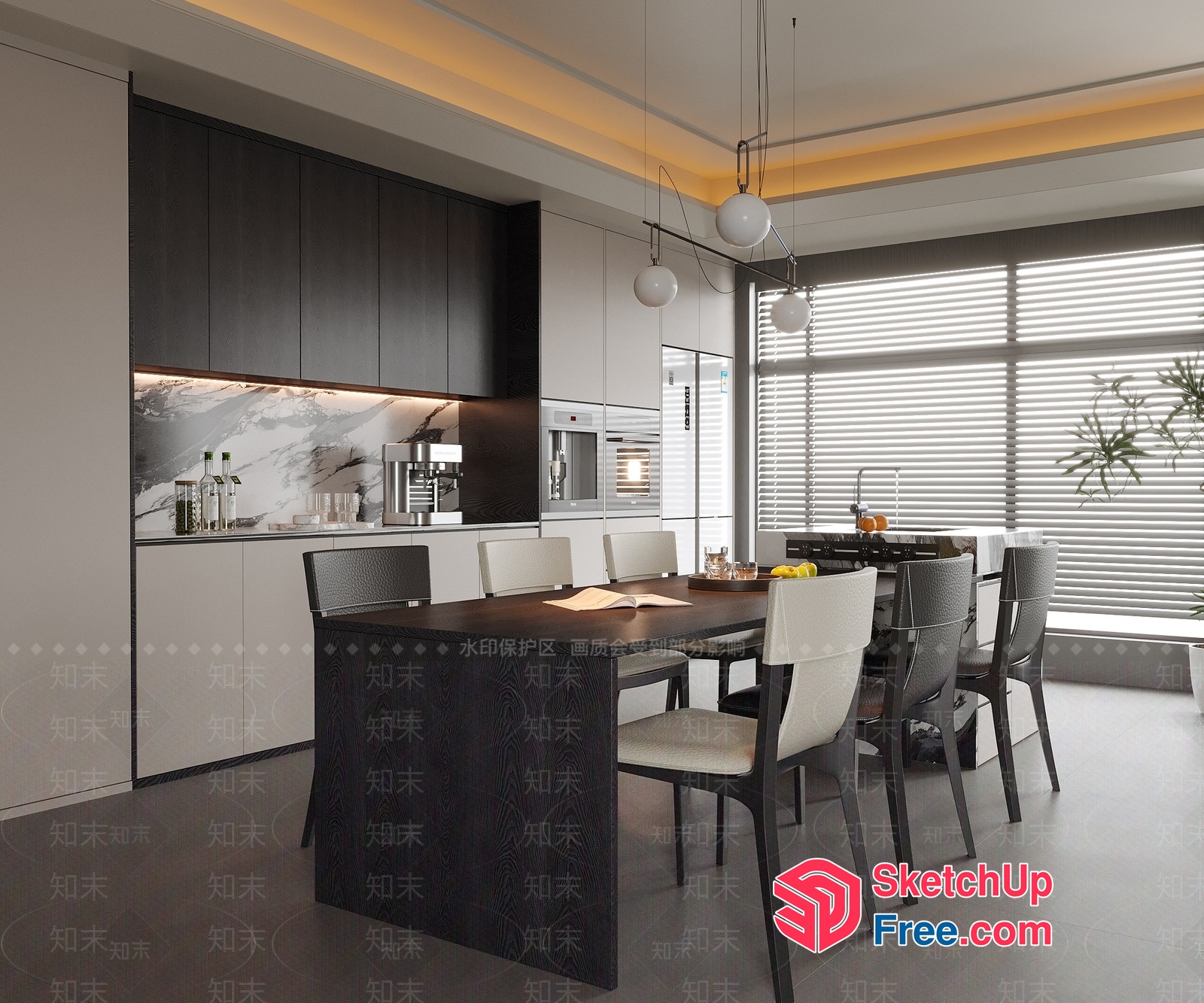 Sleek Modern Dining Space With Dark Wood And White Accents 3D SketchUp File