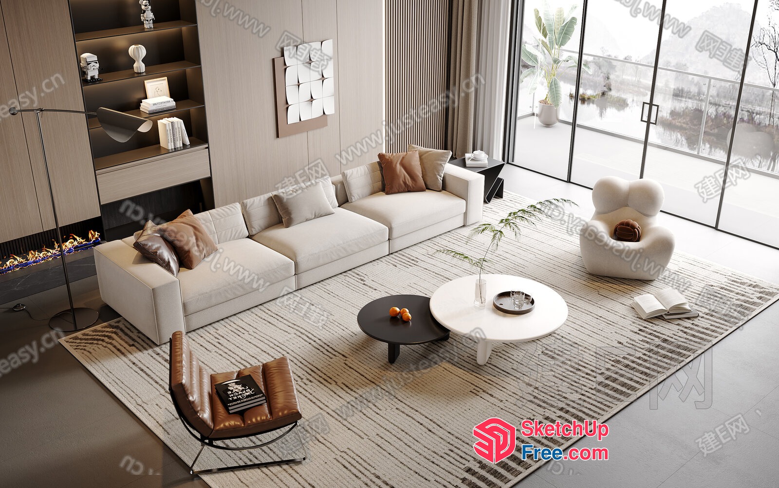 Modern Living Room With Neutral Color Scheme And Natural Light 3D SketchUp File