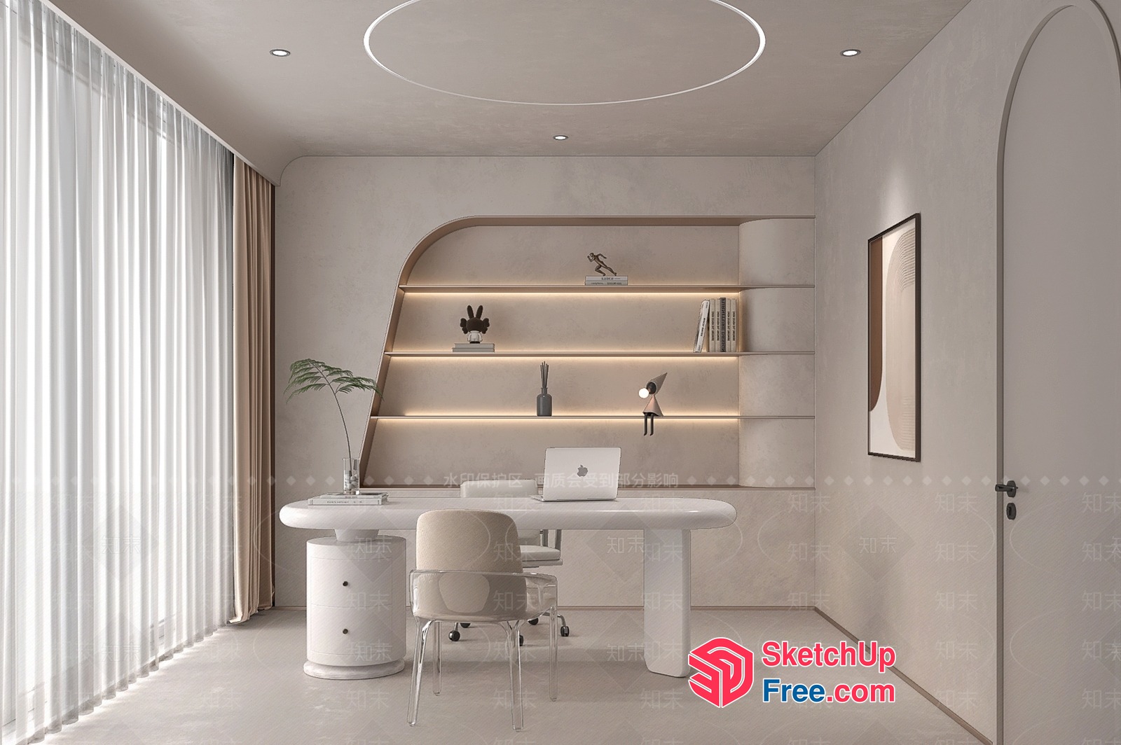 Minimalist Office Space With White And Beige Decor 3D SketchUp File