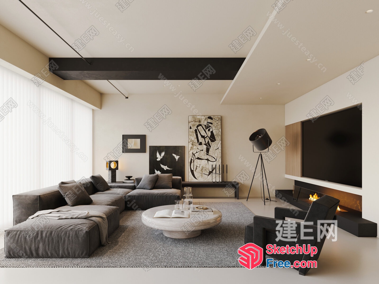 Minimalist Scandinavian Living Room With Neutral Color Palette 3D SketchUp File