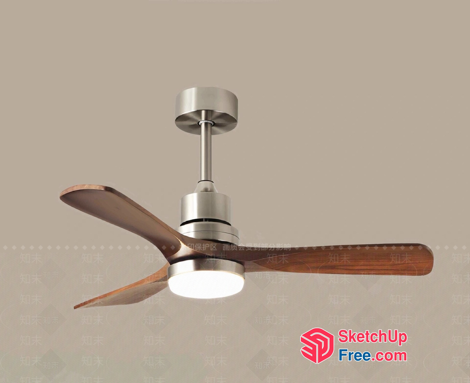 Ceiling Fan With Wooden Blades And Light 3D SketchUp File