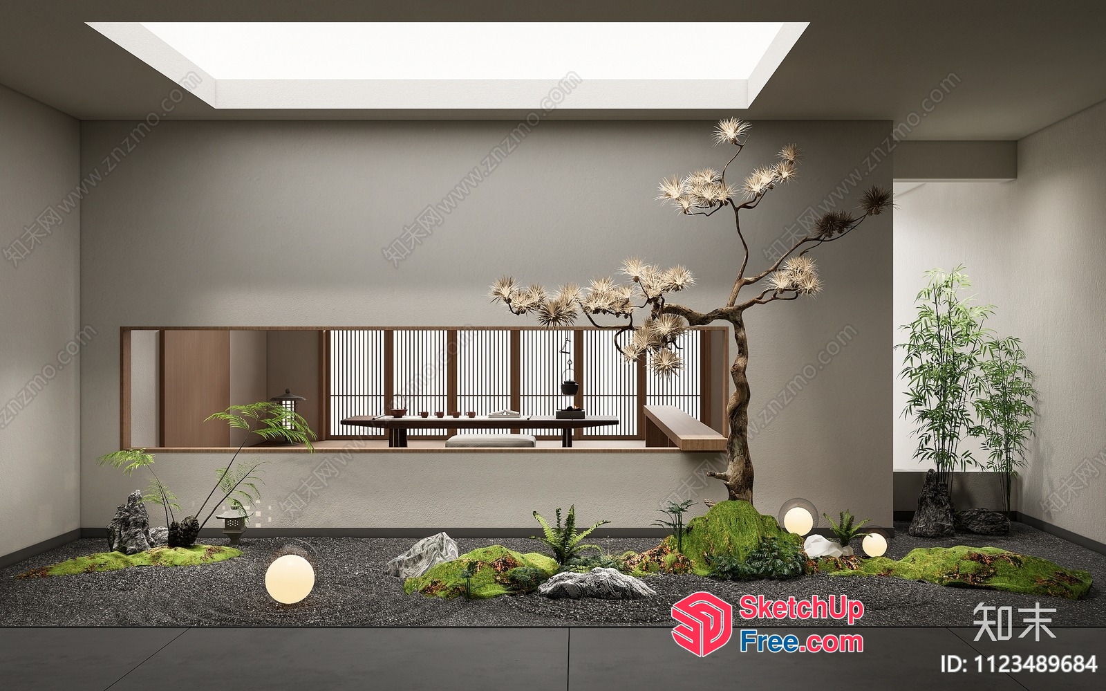 Serene Japanese-Inspired Living Room With Natural Elements 3D SketchUp File