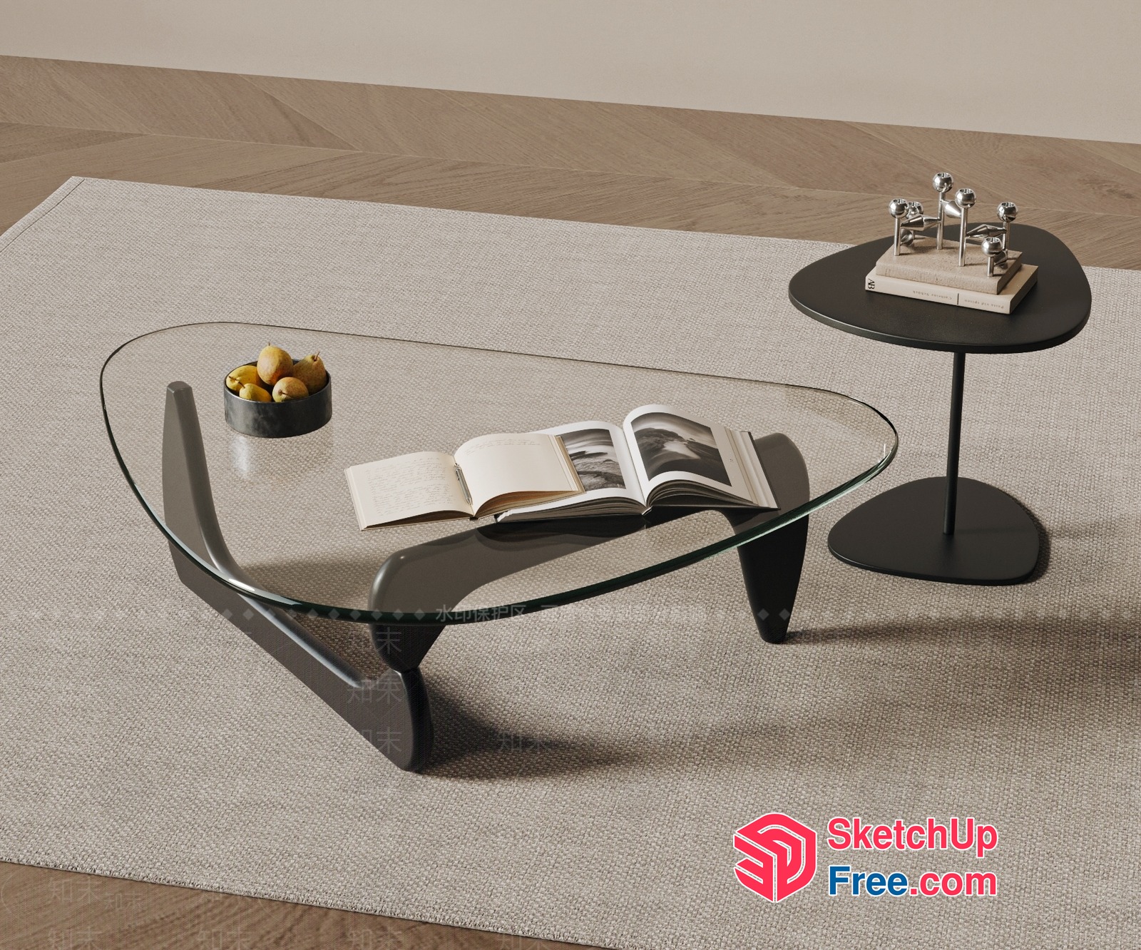 Minimalist Coffee Table With Glass Top And Black Base 3D SketchUp File