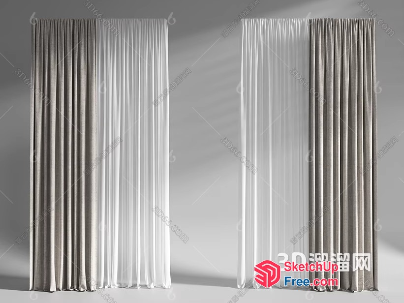 Elegant White Curtains And Pillar 3D SketchUp File