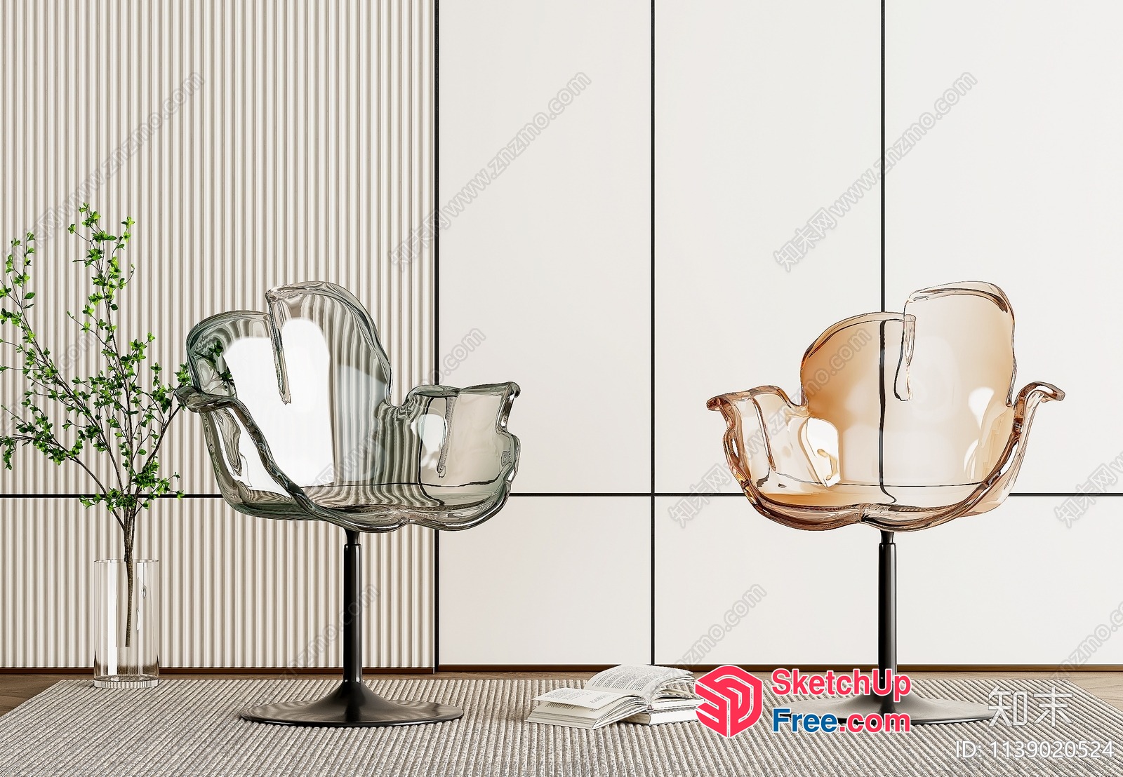 Elegant Glass Chairs In Modern Living Room 3D SketchUp File
