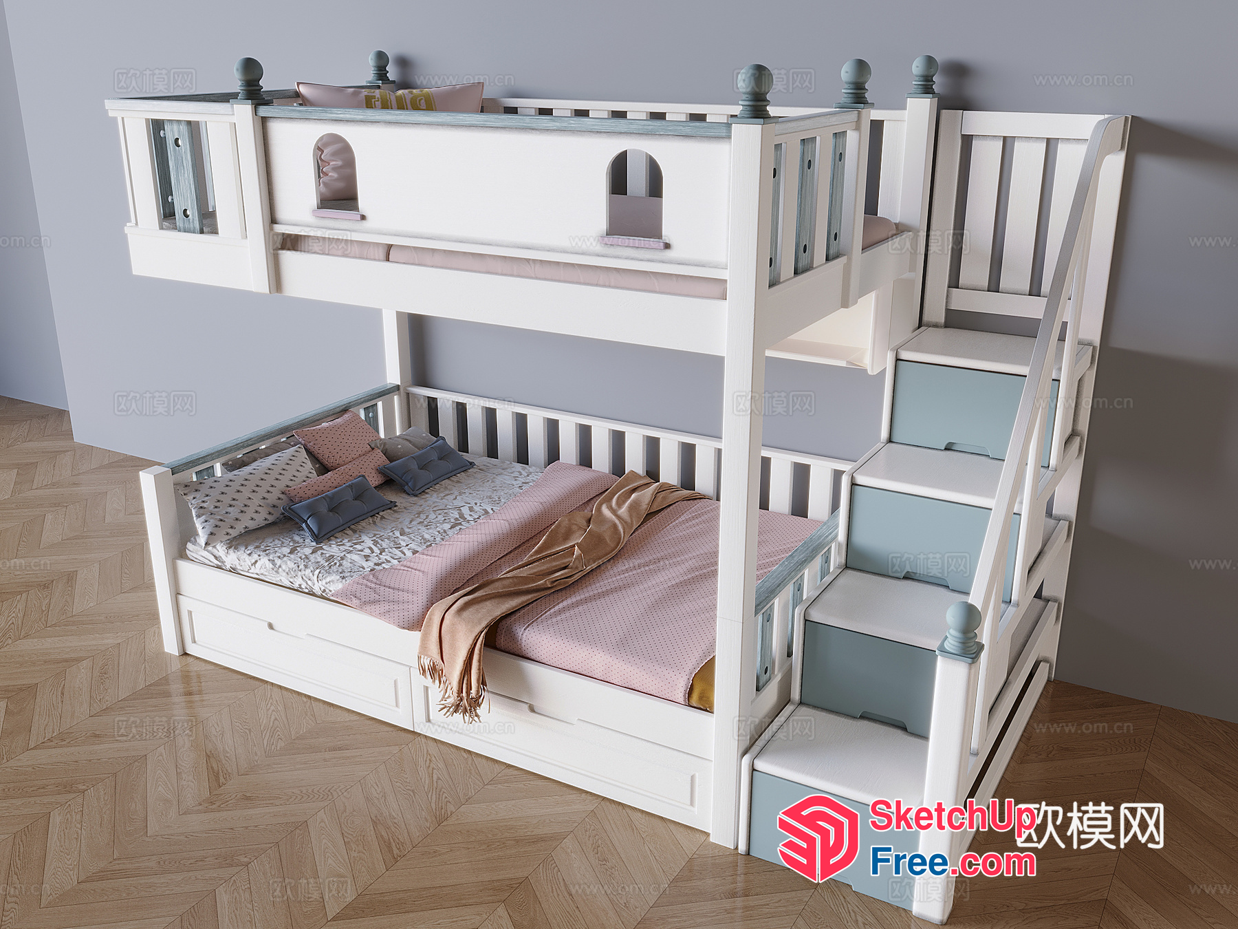 Children'S Bunk Bed With Stairs And Storage 3D SketchUp File