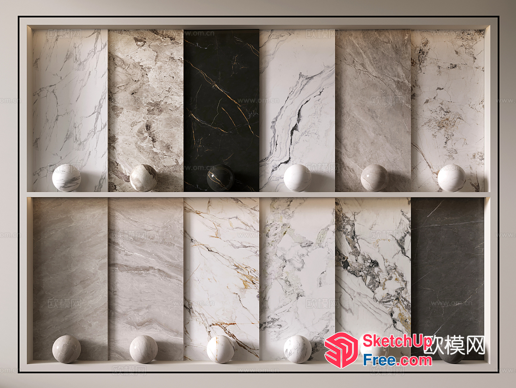 Marble Patterned Shelves With Decorative Balls 3D SketchUp File