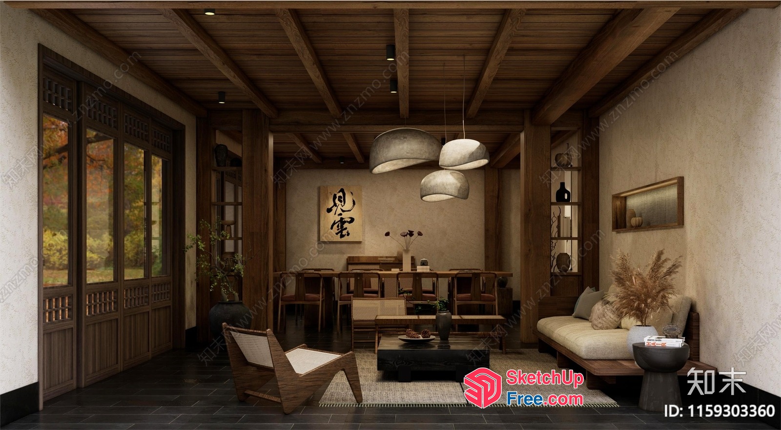 Japanese Style Living Room With Natural Light And Comfortable Seating 3D SketchUp File