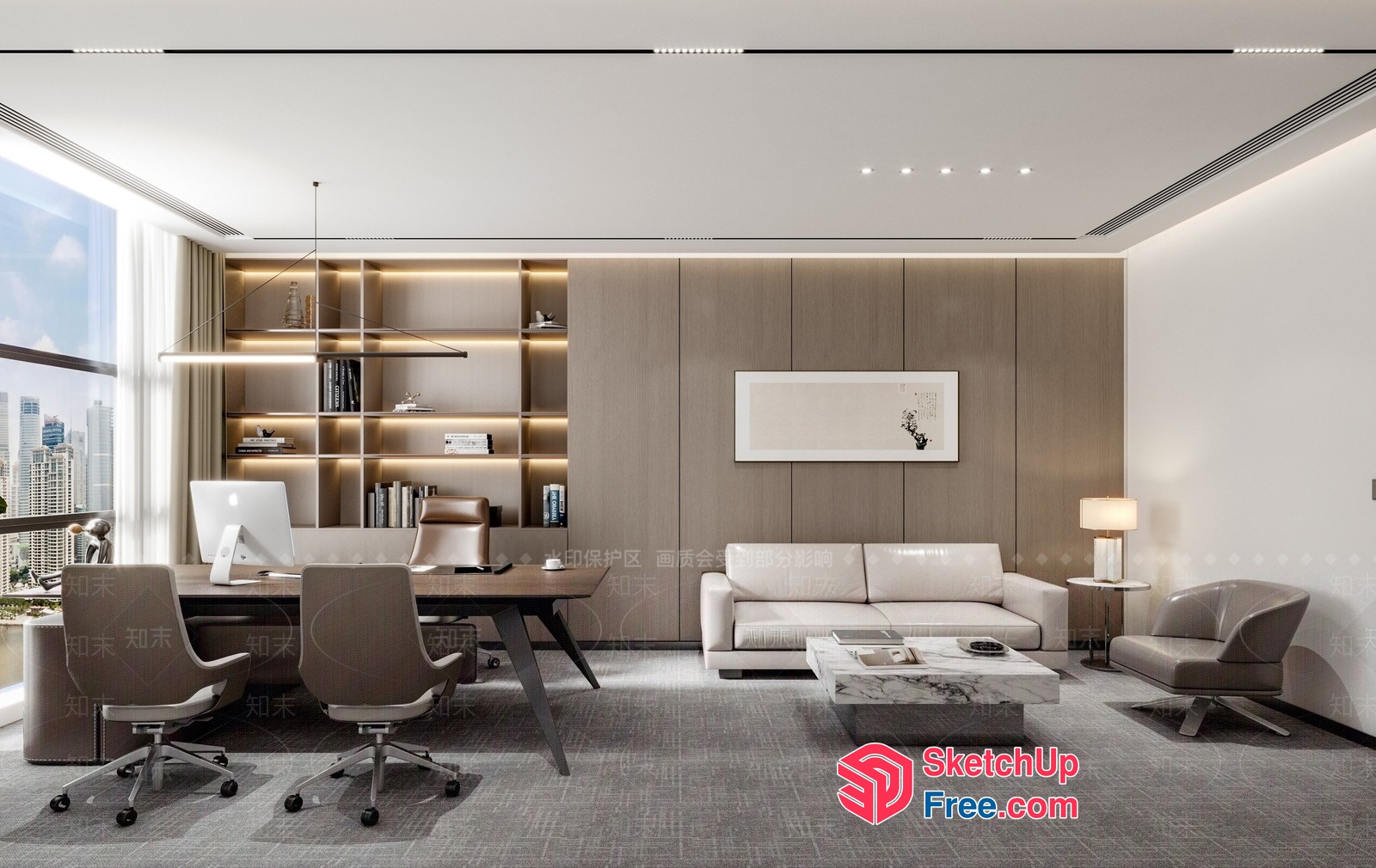 Modern Office Space With City View 3D SketchUp File