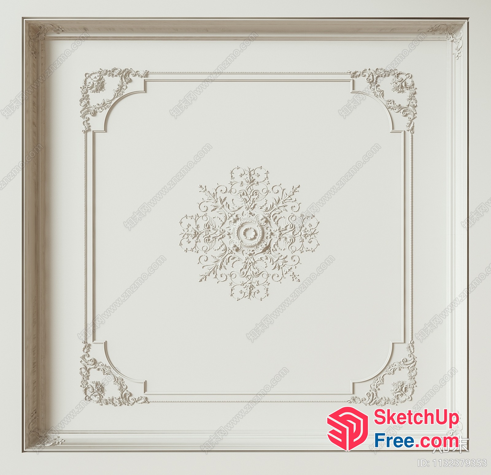 Ornate White Ceiling Design With Intricate Carved Patterns 3D SketchUp File