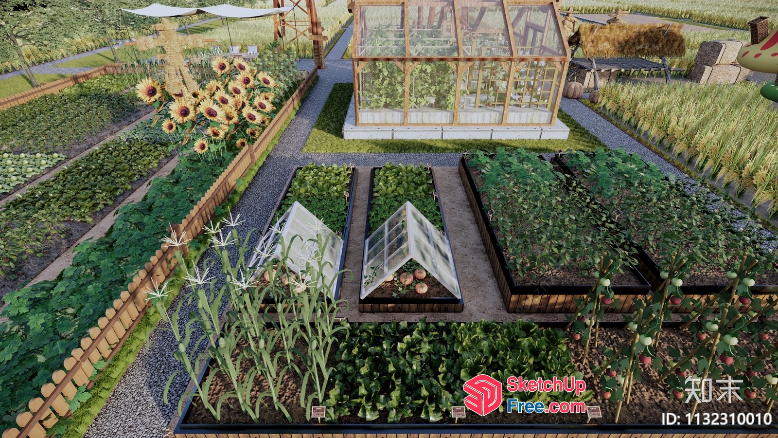 3D Garden Scene With Greenhouse 3D SketchUp File