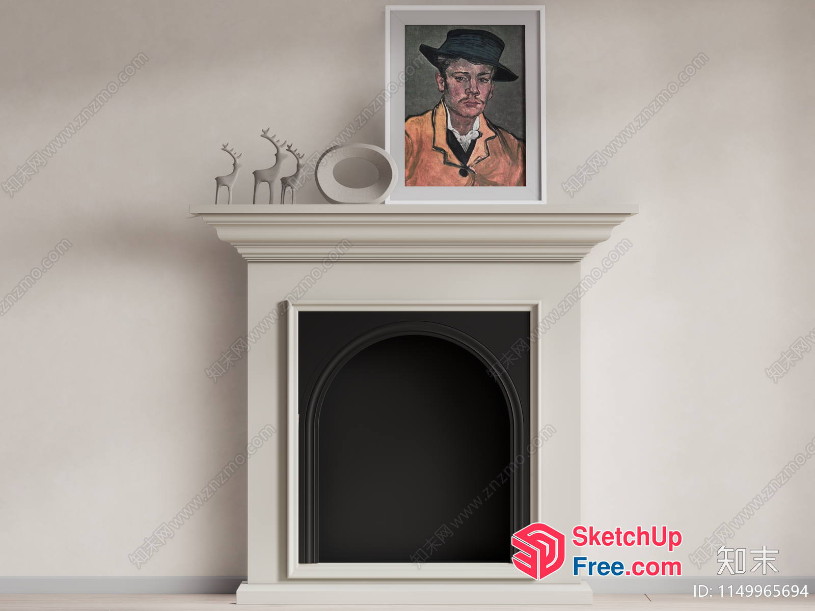 Elegant White Fireplace With Classic Arch And Decorative Mantel 3D SketchUp File