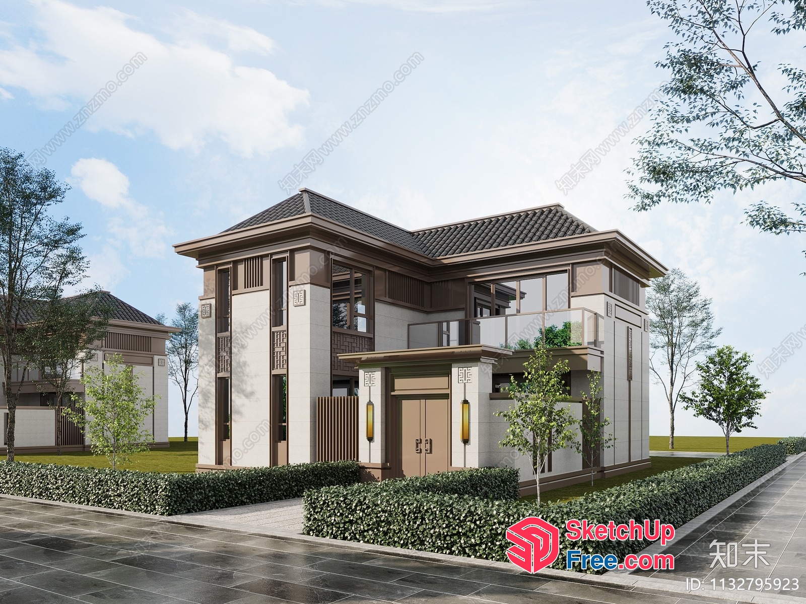 Elegant Two-Story Home With Classic Style And Balcony 3D SketchUp File
