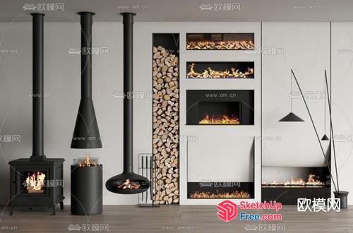Modern Fireplace And Wood Storage 3D SketchUp File
