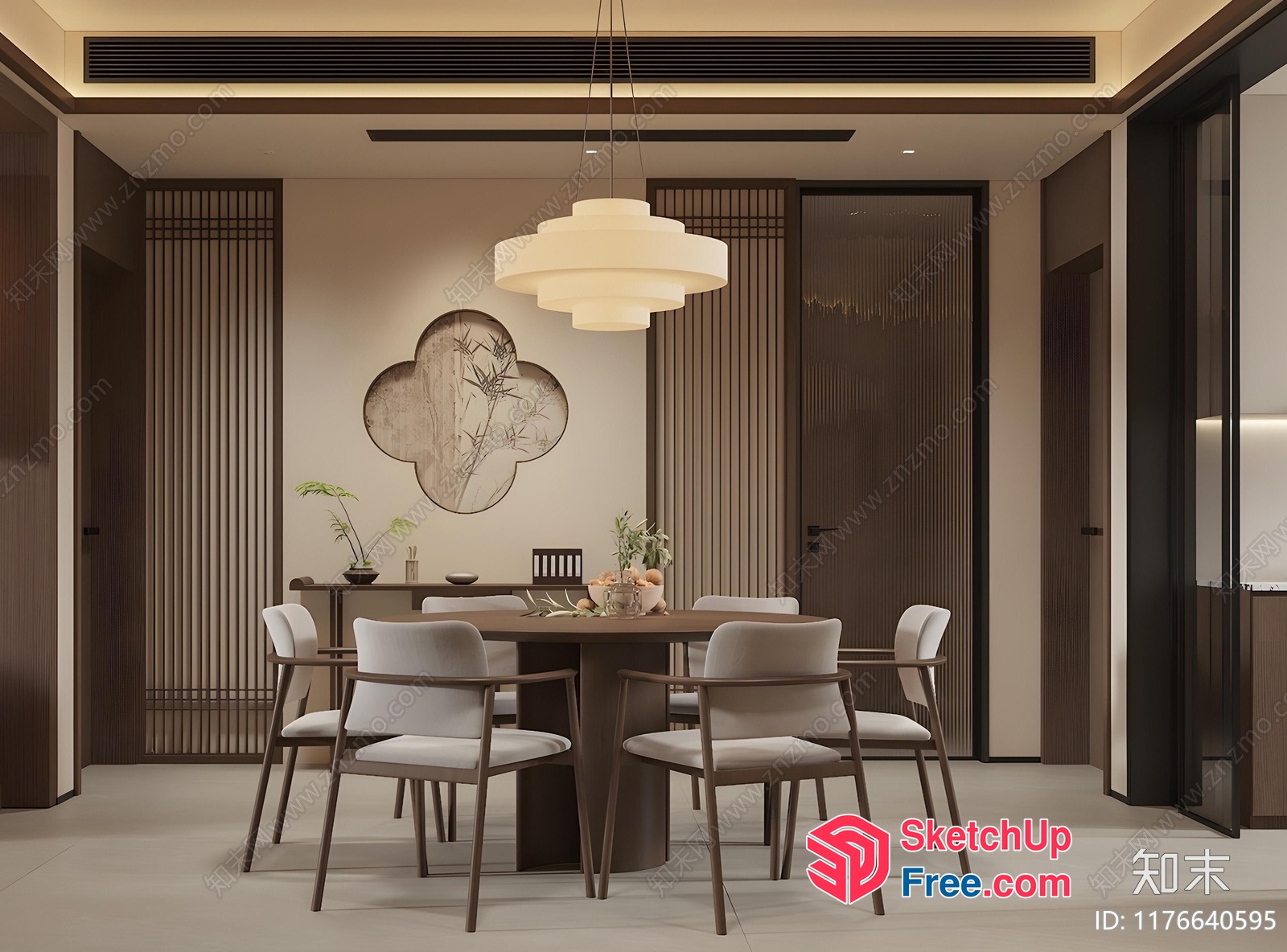 Elegant Modern Asian-Inspired Dining Room 3D SketchUp File
