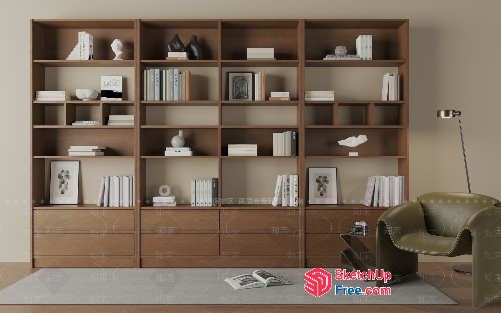 Modern Bookcase With Storage And Decor 3D SketchUp File