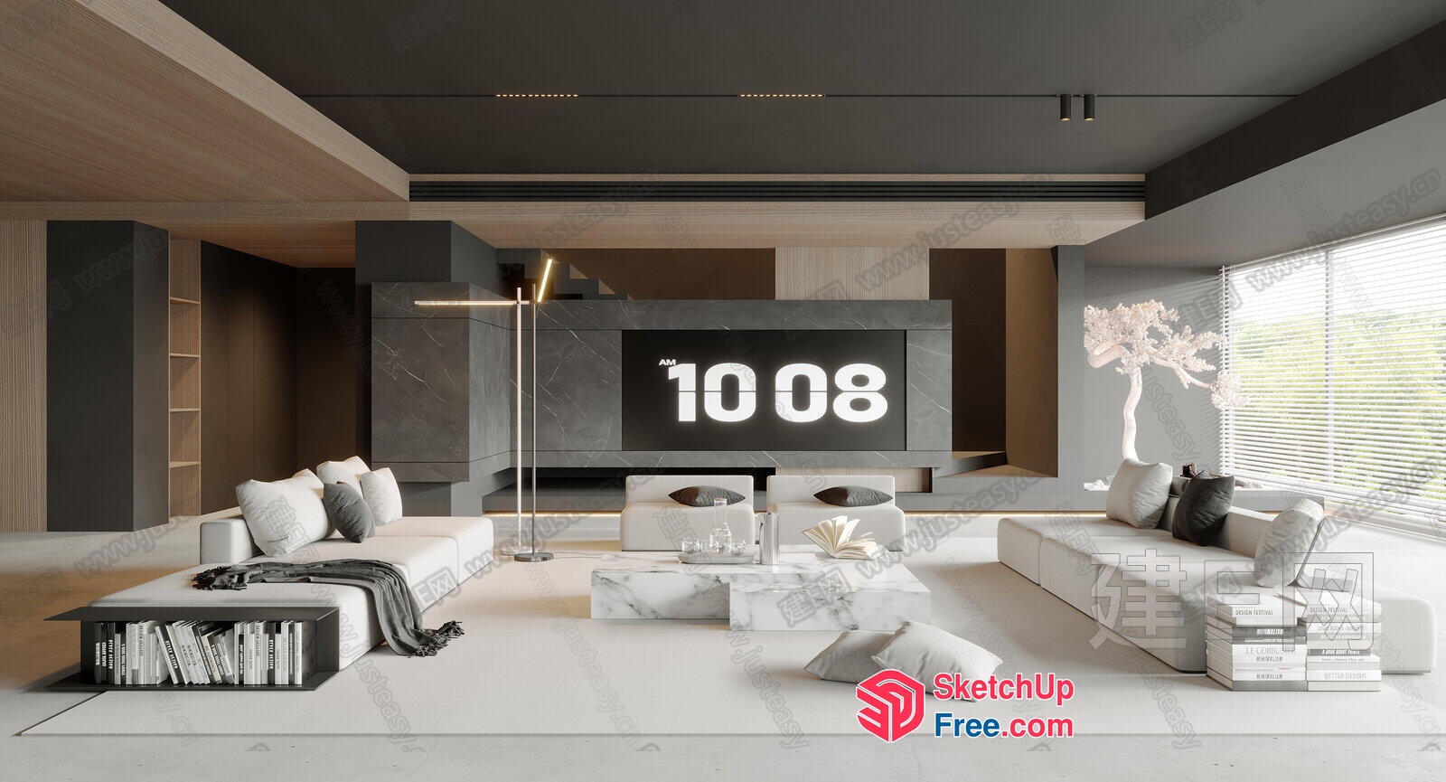 Modern Minimalist Living Room With Large Screen Tv 3D SketchUp File