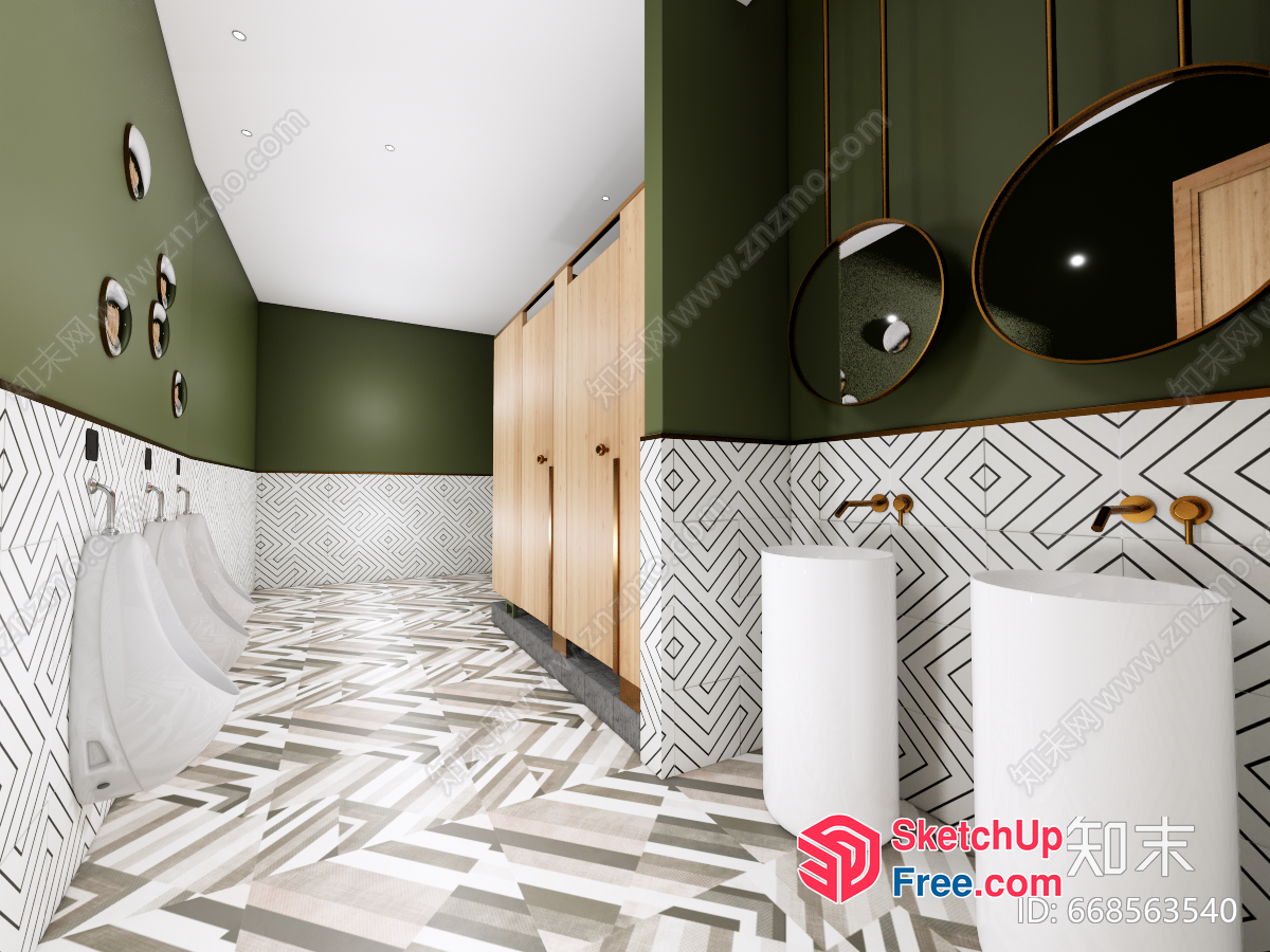 Modern Bathroom With Geometric Patterns And Green Accents 3D SketchUp File