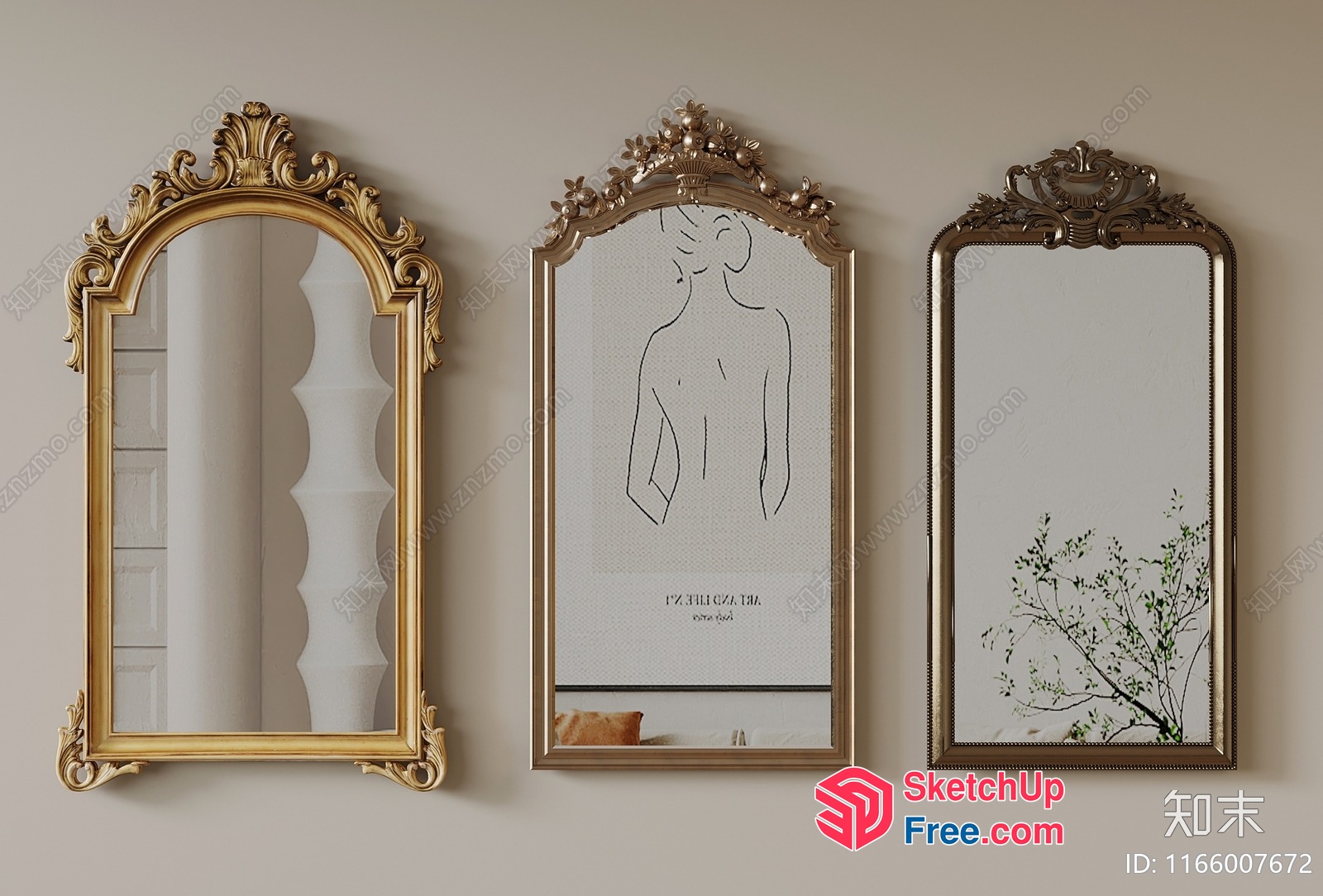 Ornate Gold Framed Mirrors In Various Styles 3D SketchUp File