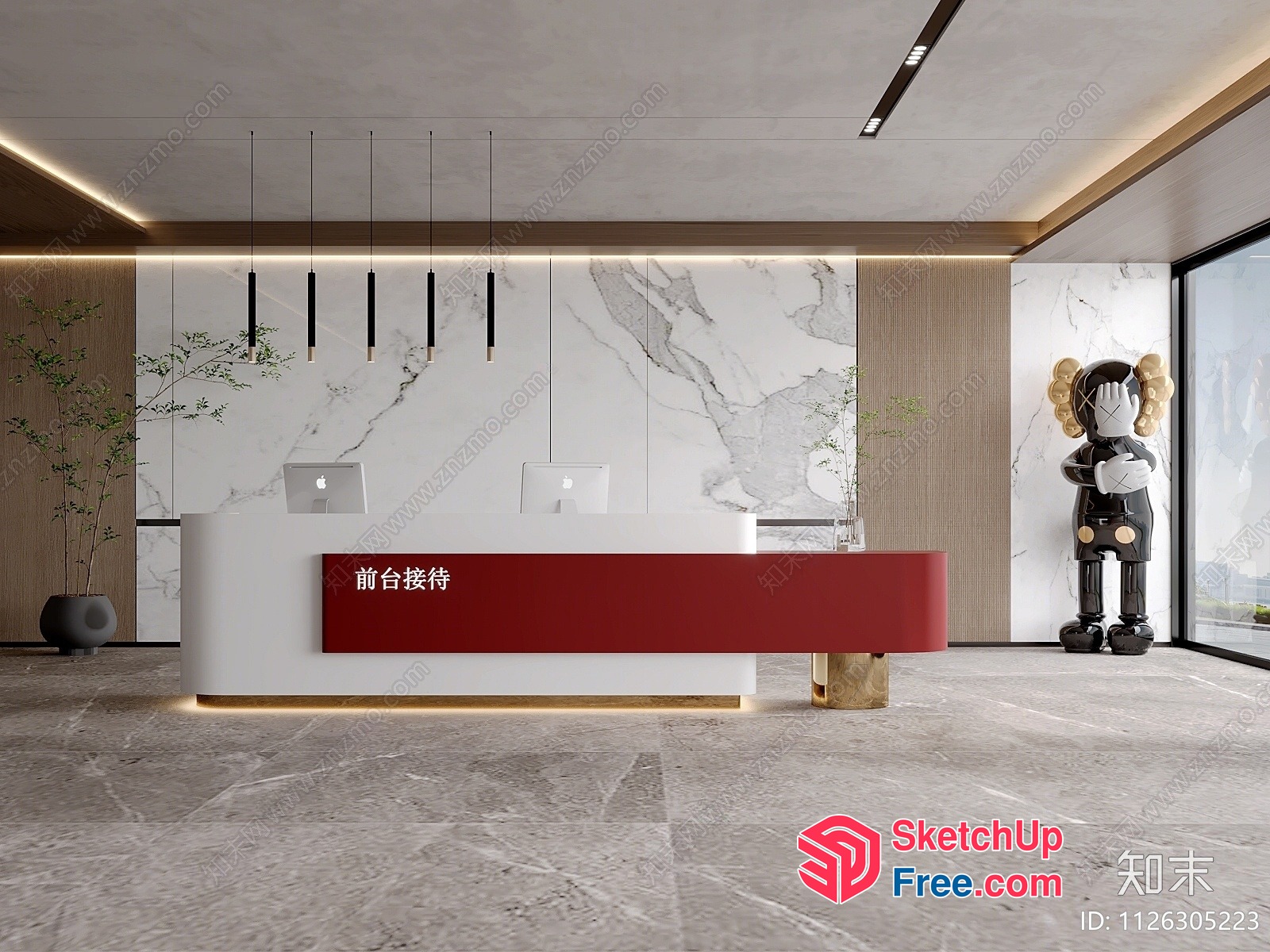 Elegant Reception Area With Marble Accents And Modern Lighting 3D SketchUp File