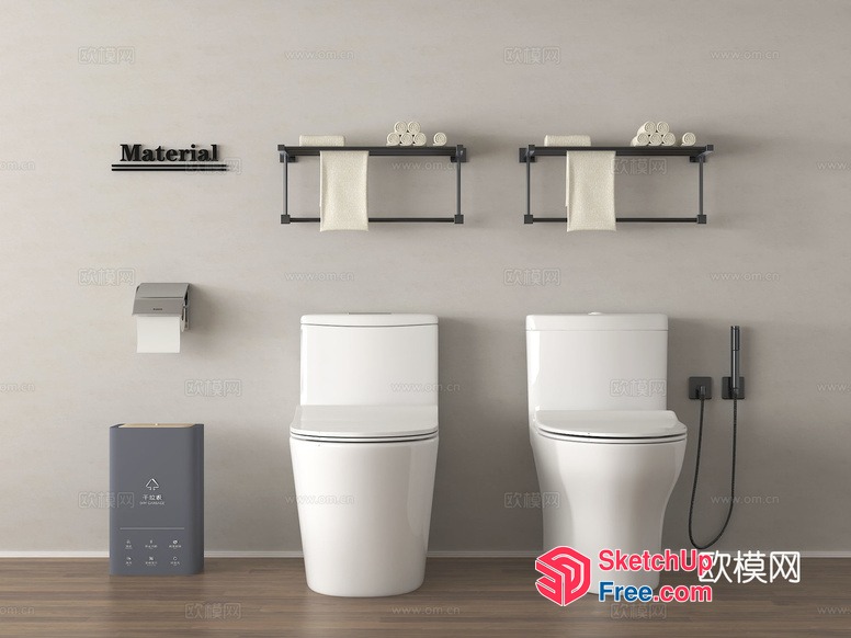 Modern Bathroom Fixtures With White Toilets And Grey Decor 3D SketchUp File