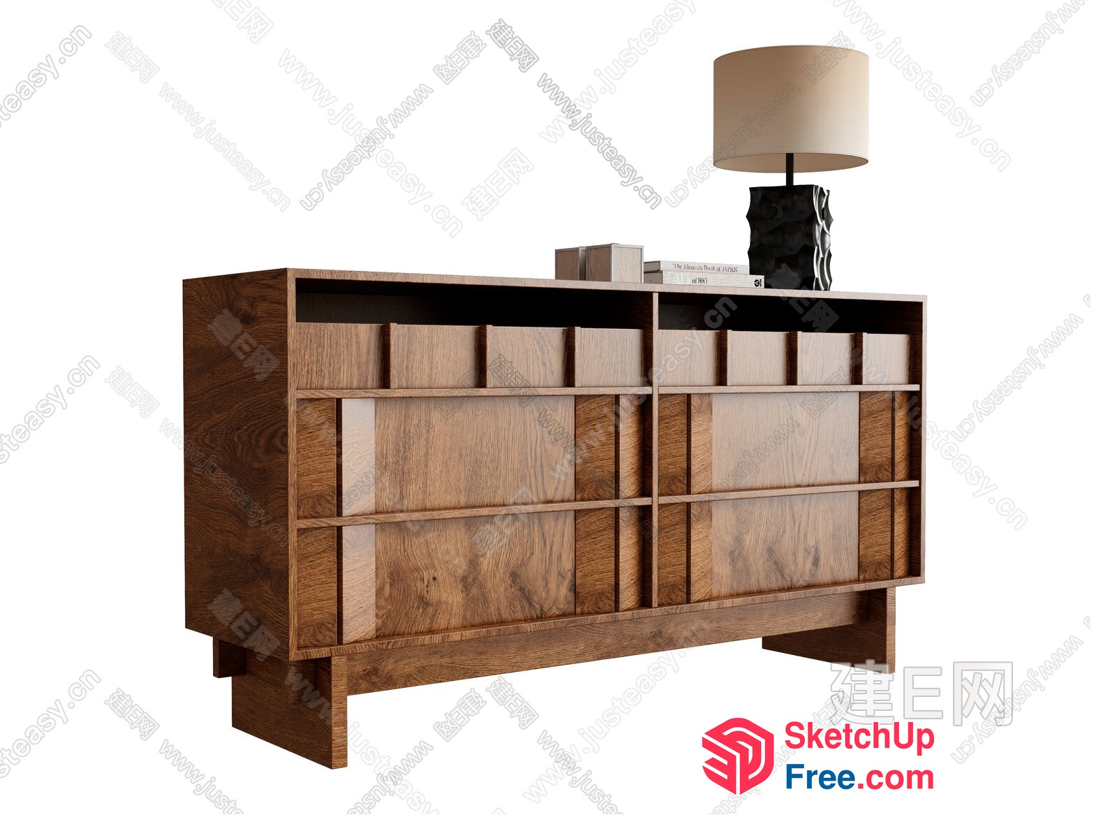 Modern Wooden Bookcase With Storage And Shelf Unit 3D SketchUp File