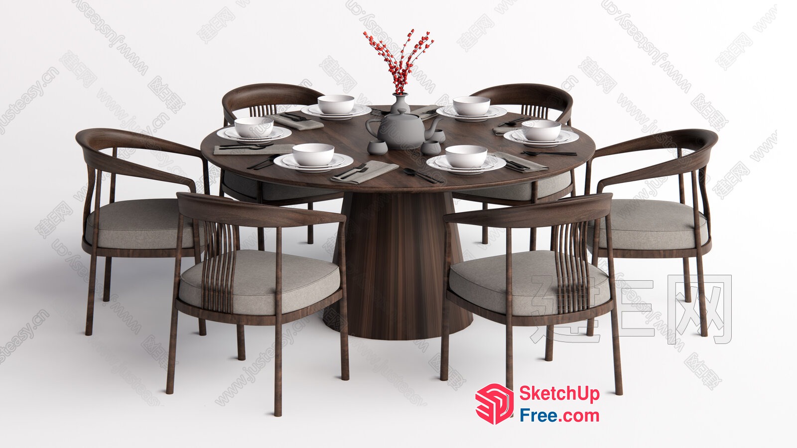 Round Dining Table With Six Chairs 3D SketchUp File