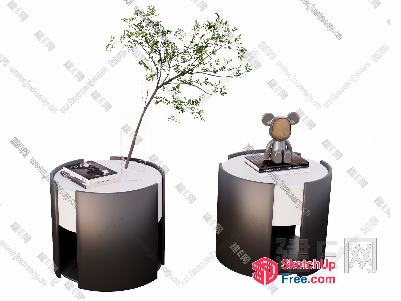 Two Modern Side Tables With Decorative Items 3D SketchUp File