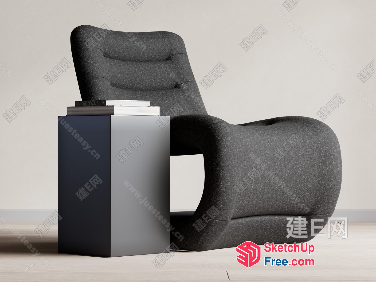 Modern Dark Grey Lounge Chair And Side Table 3D SketchUp File