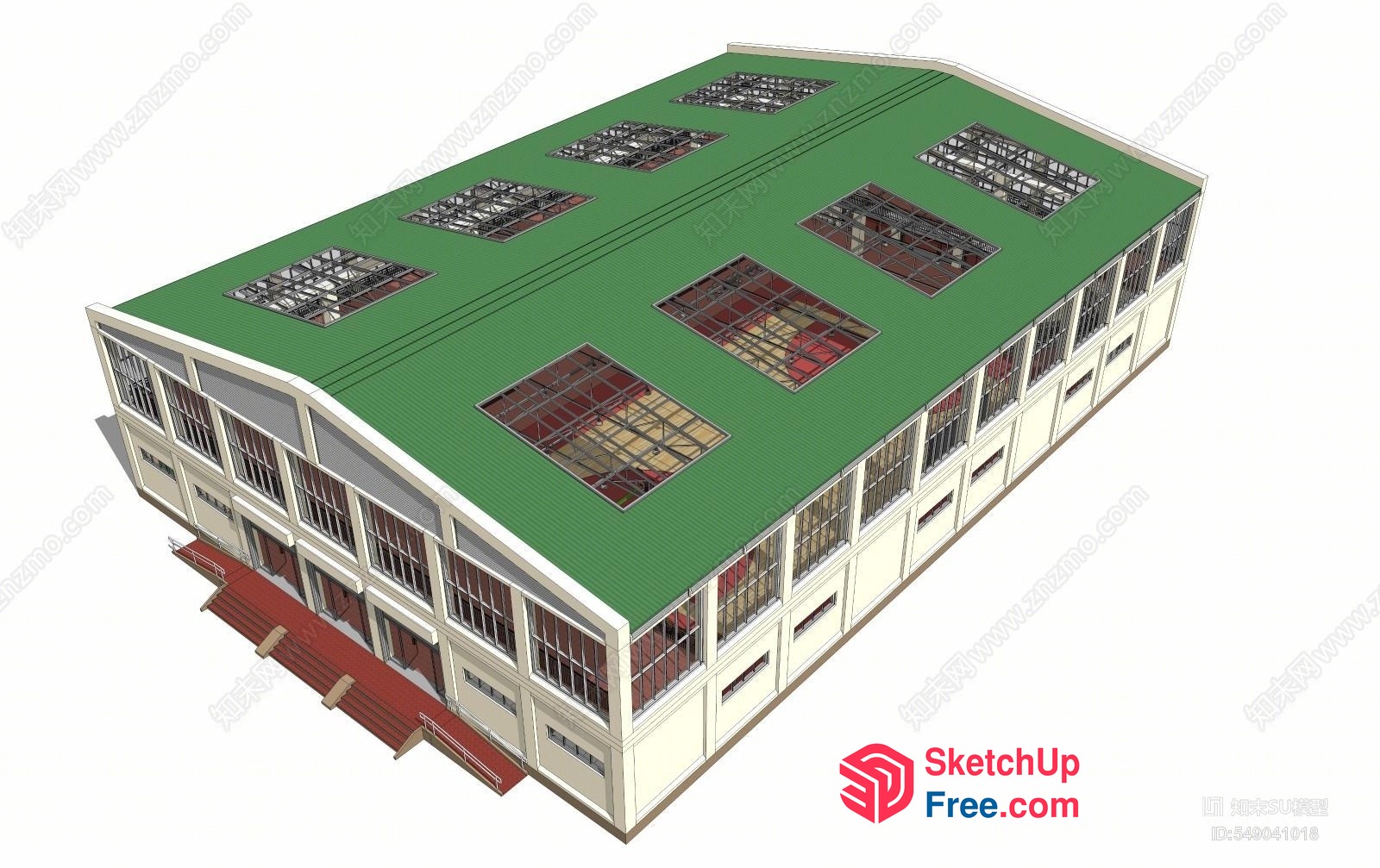 3D Model Of A Large Building With Green Roof 3D SketchUp File