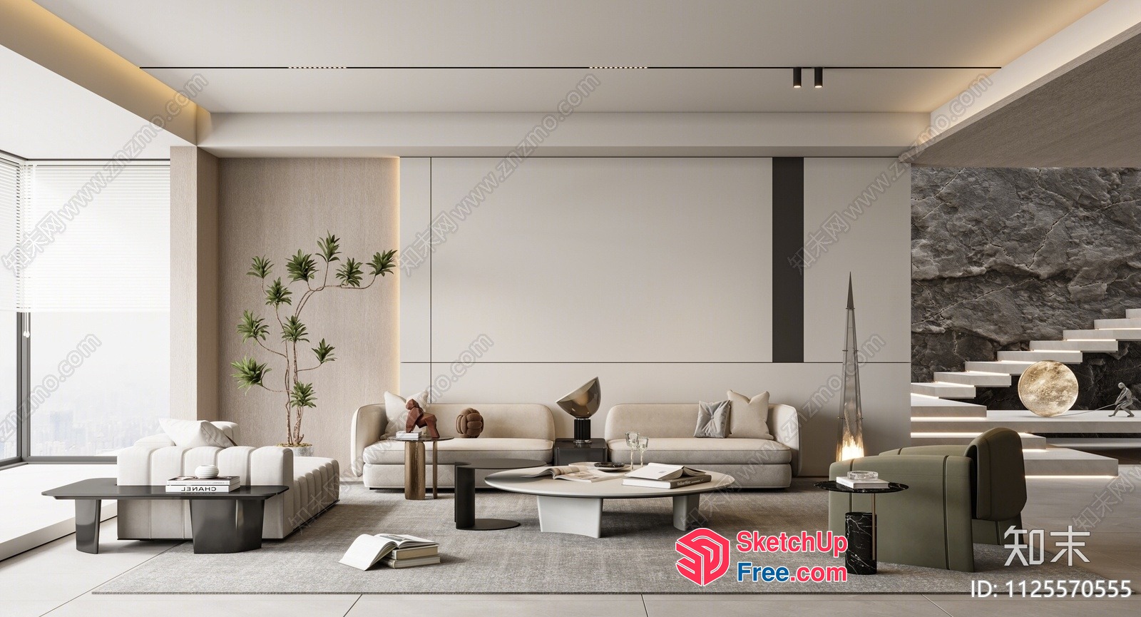 Minimalist Modern Living Room With Neutral Tones 3D SketchUp File