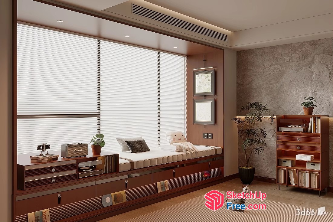 Modern Home Interior With Window Seat And Storage 3D SketchUp File